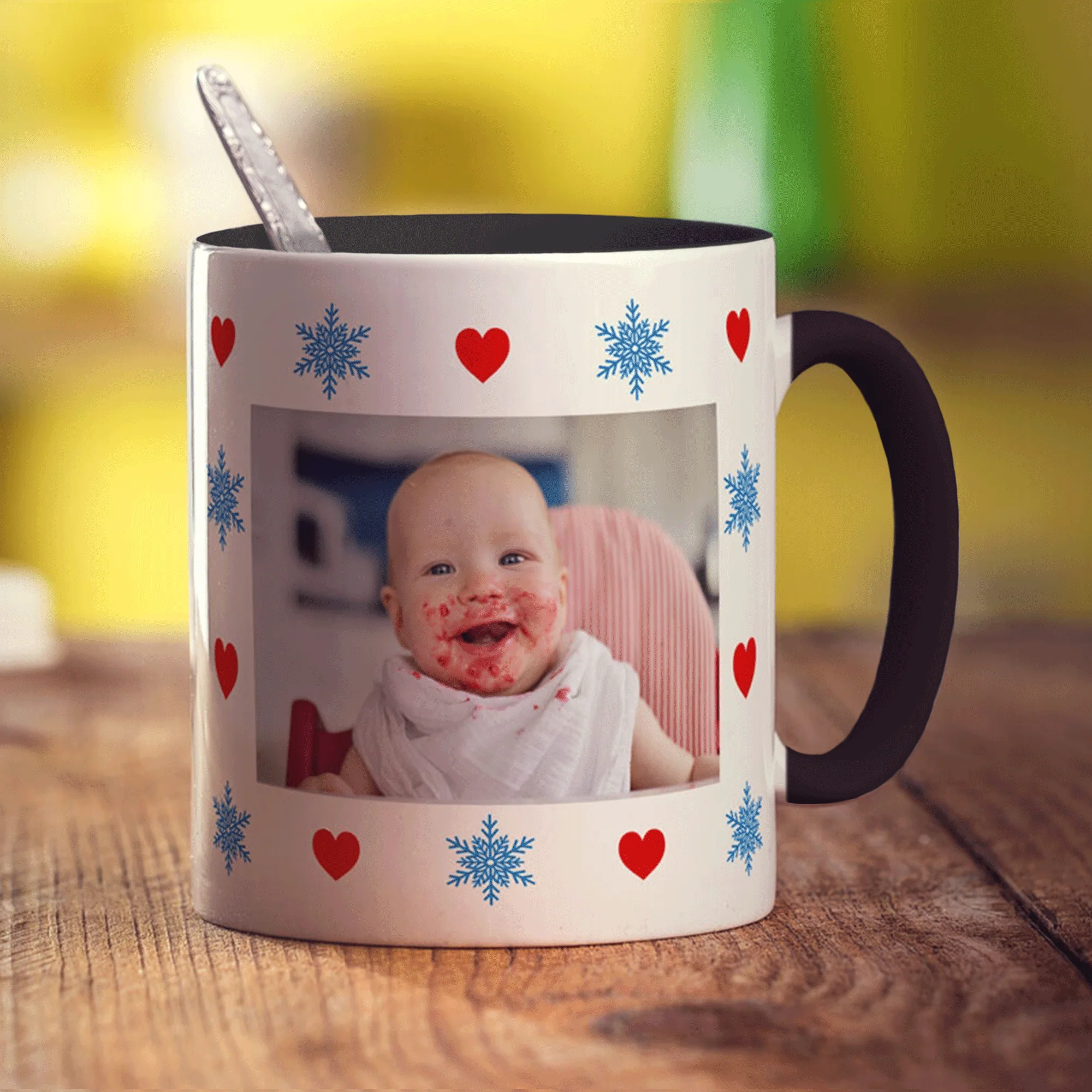 Hearts and Snowflakes Photo Mug - Image 8