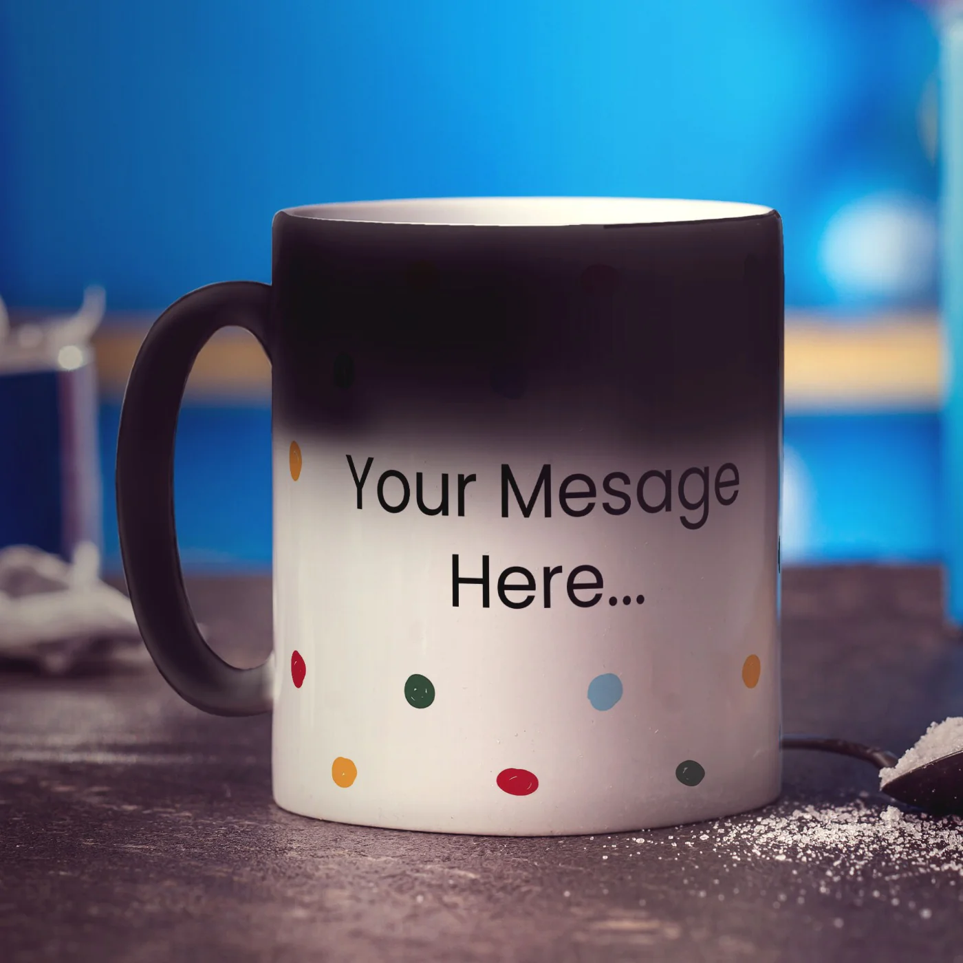 Magic Heat Sensitive Polka Dot Photo Mug with Message - Image 3