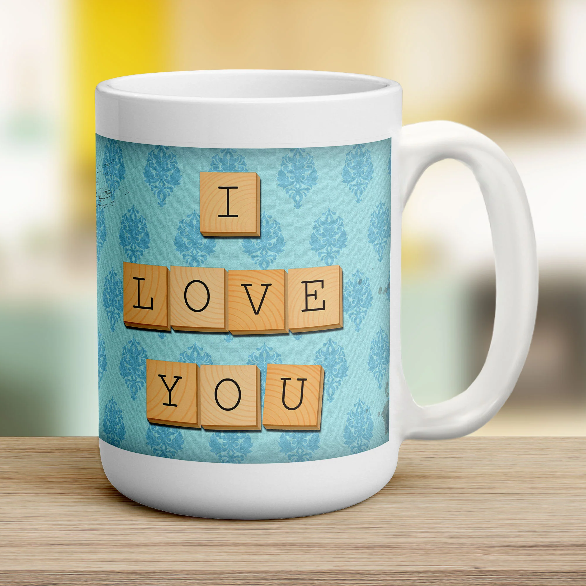 I Love You - Blue Illustrated Wooden Letters Mug - Image 10