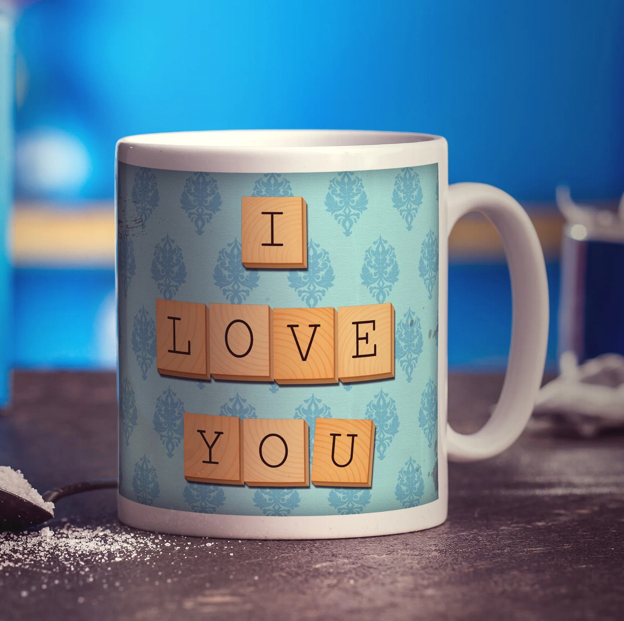 I Love You - Blue Illustrated Wooden Letters Mug - Image 11