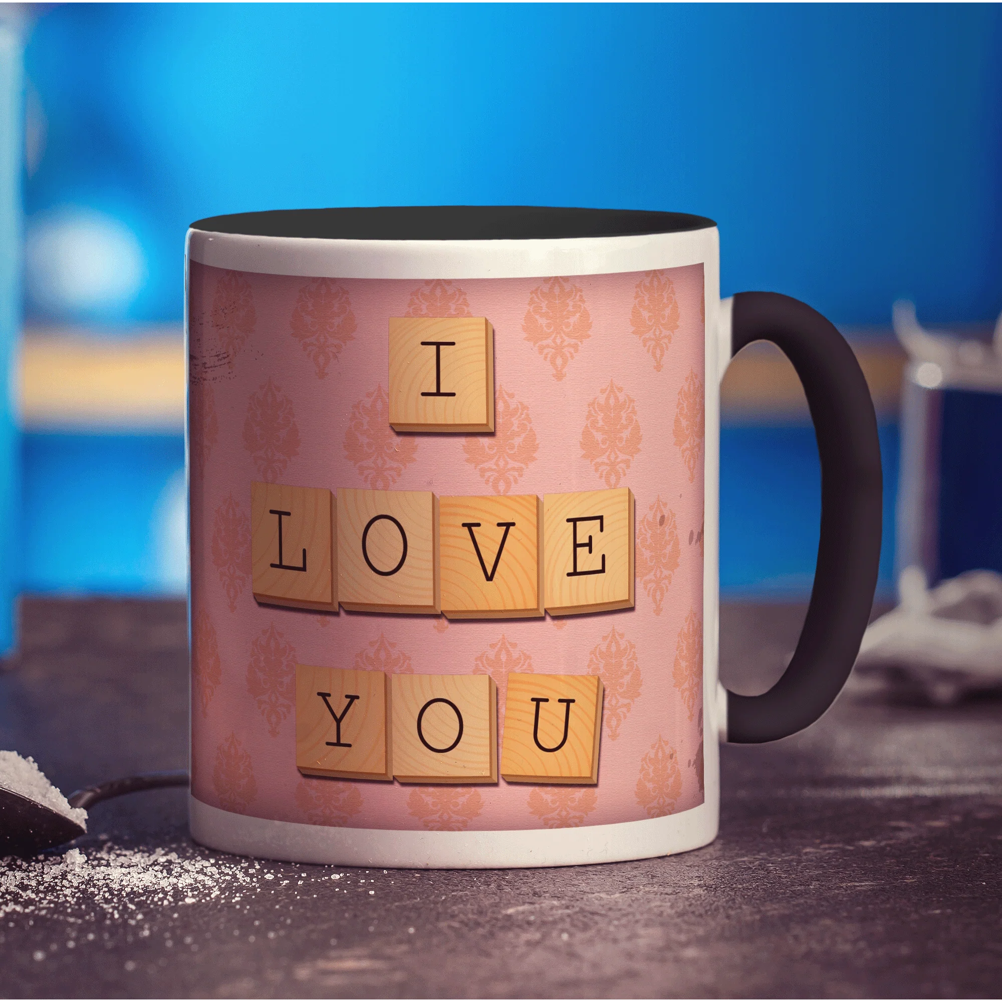 I Love You - Pink Illustrated Wooden Letters Mug - Image 10