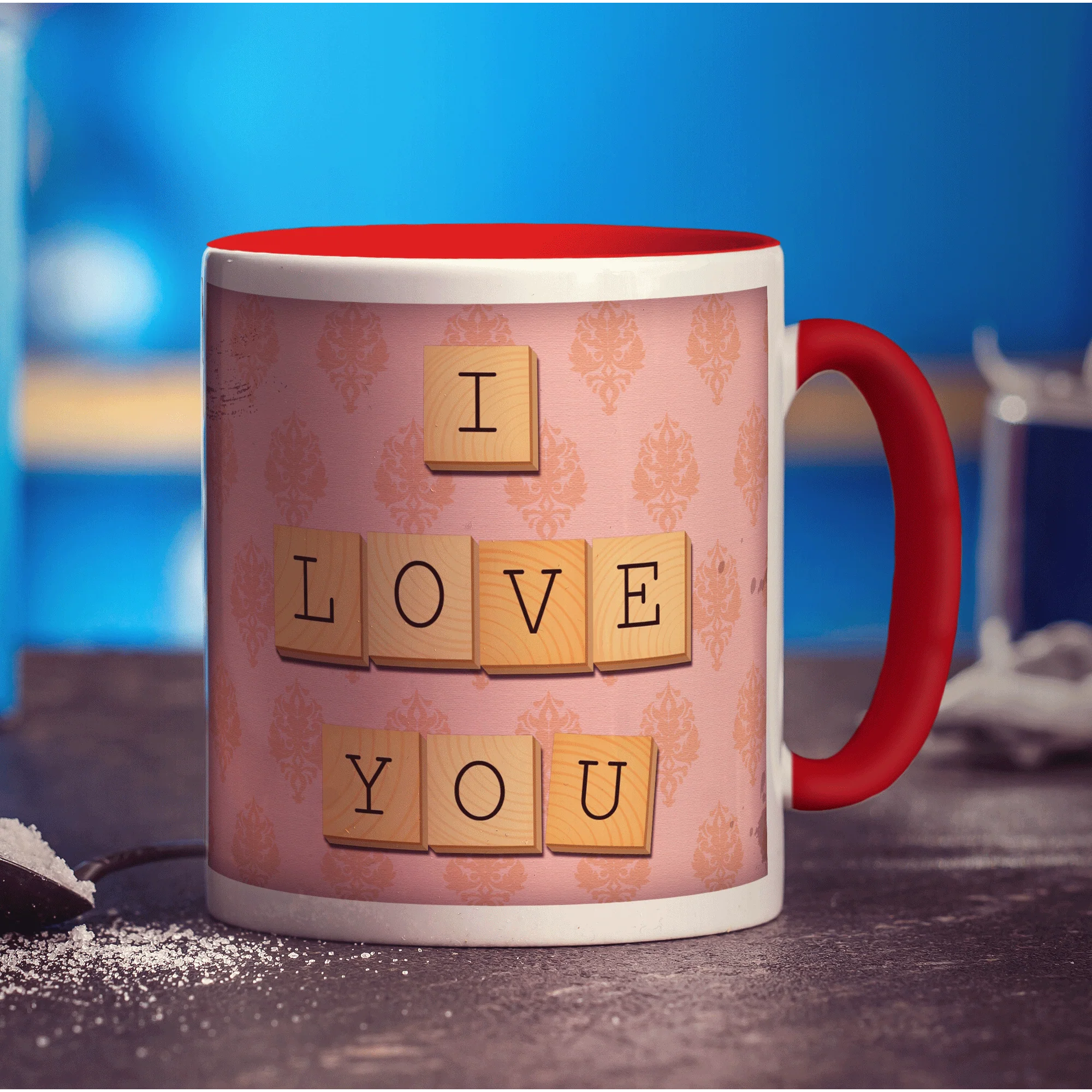 I Love You - Pink Illustrated Wooden Letters Mug - Image 11