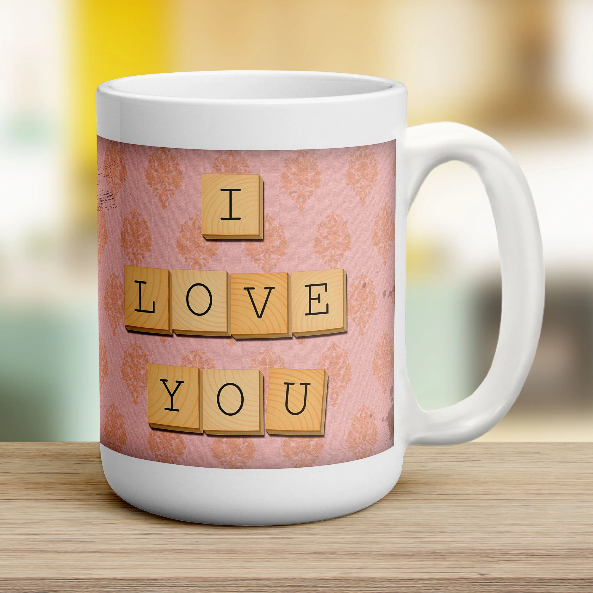 I Love You - Pink Illustrated Wooden Letters Mug - Image 12