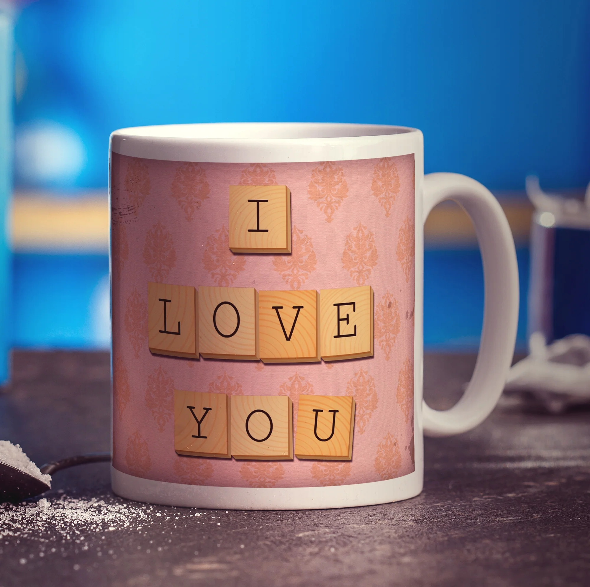 I Love You - Pink Illustrated Wooden Letters Mug - Image 3