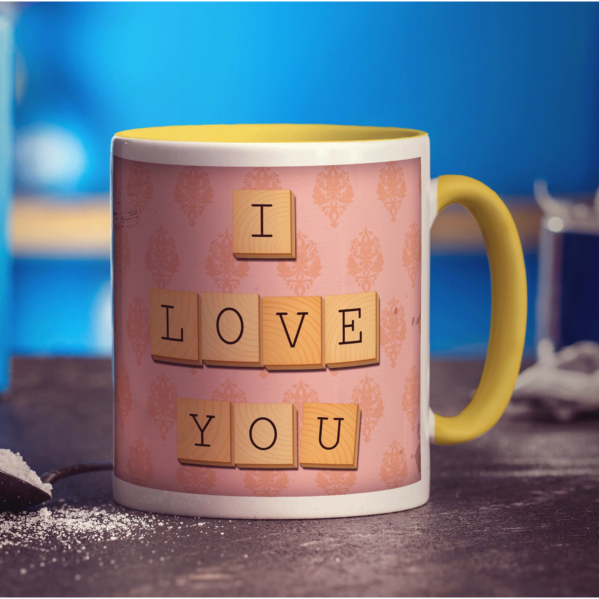 I Love You - Pink Illustrated Wooden Letters Mug - Image 5