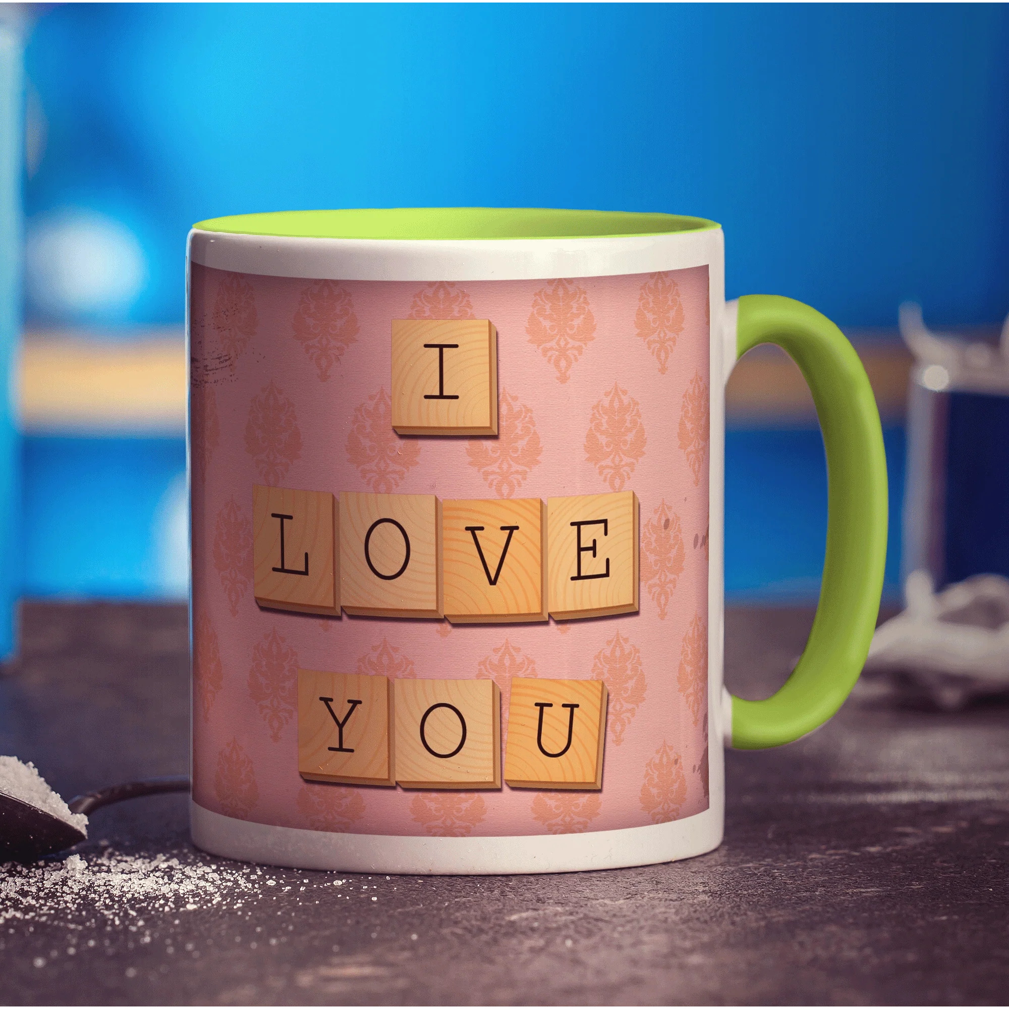 I Love You - Pink Illustrated Wooden Letters Mug - Image 7