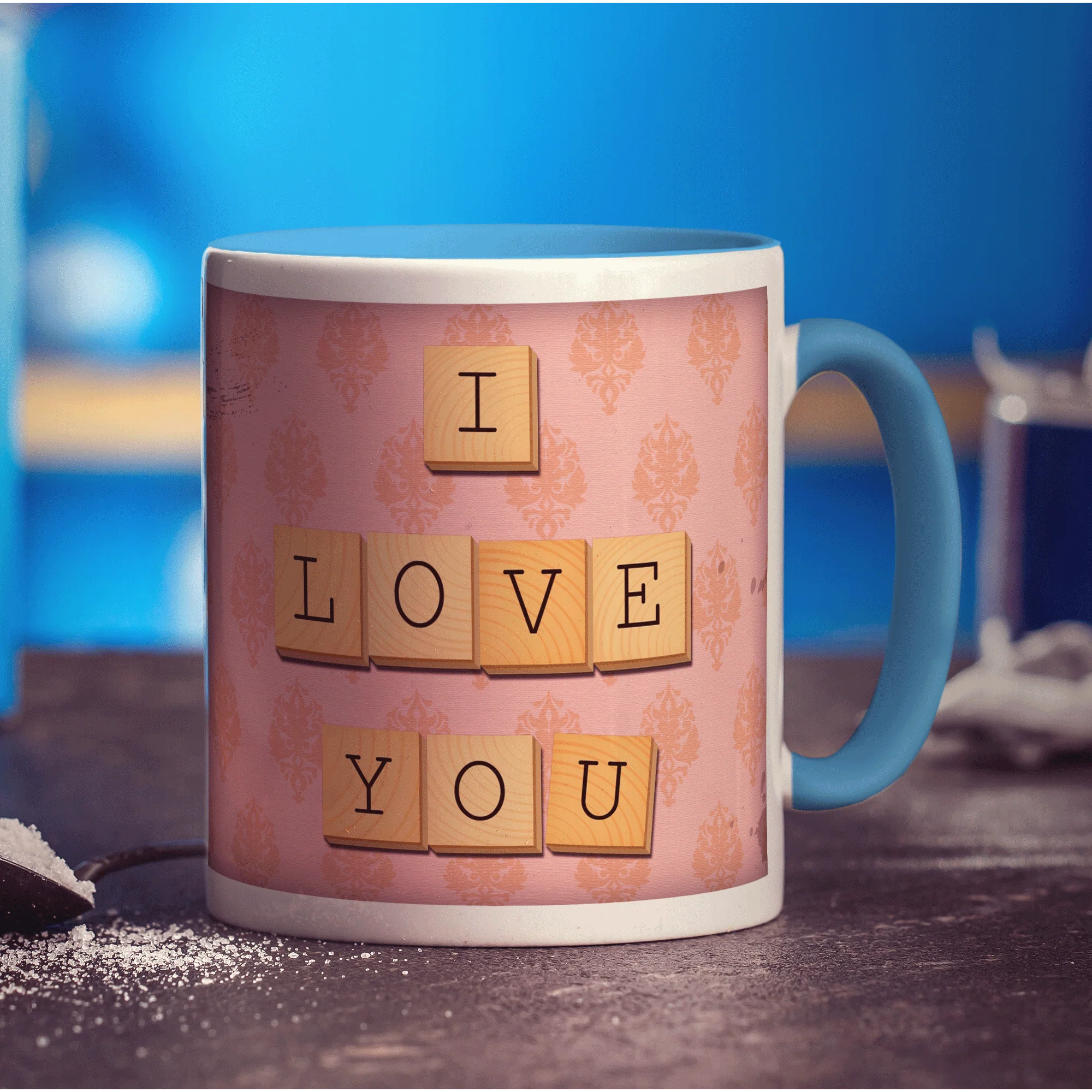 I Love You - Pink Illustrated Wooden Letters Mug - Image 8