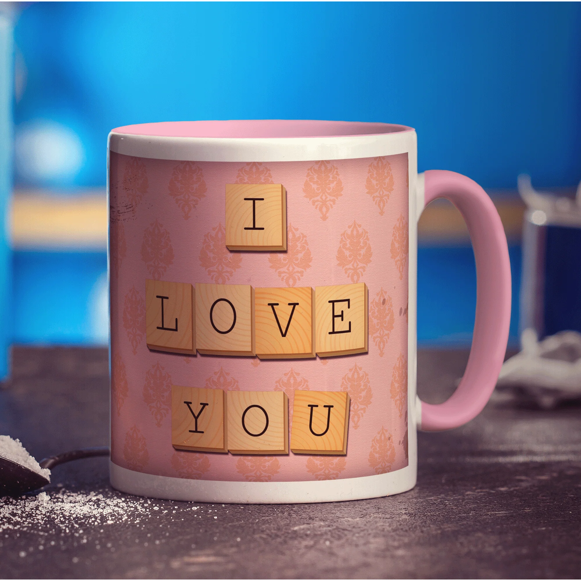 I Love You - Pink Illustrated Wooden Letters Mug - Image 9