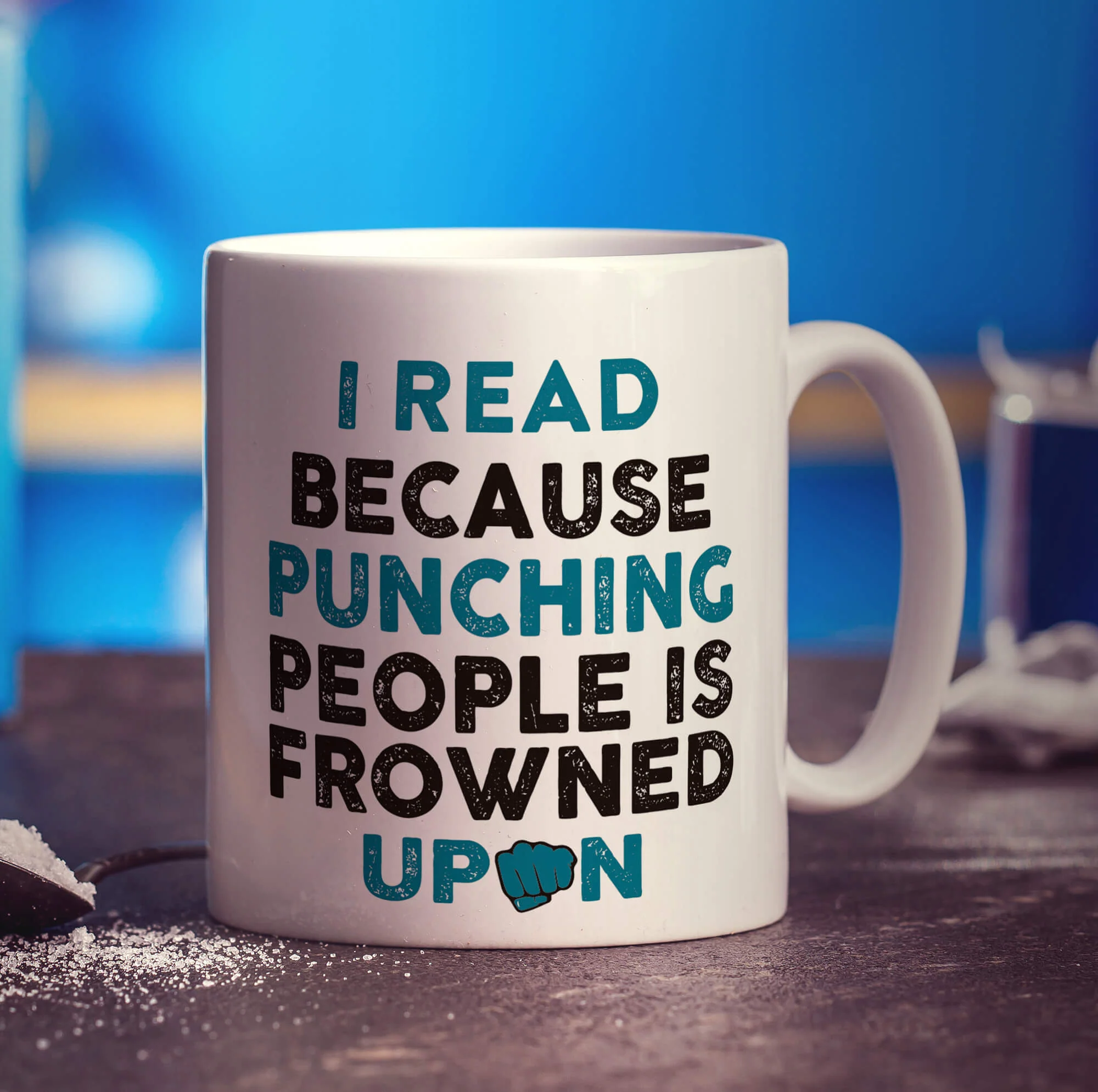 I Read Because Punching People is Frowned Upon Mug - Image 3