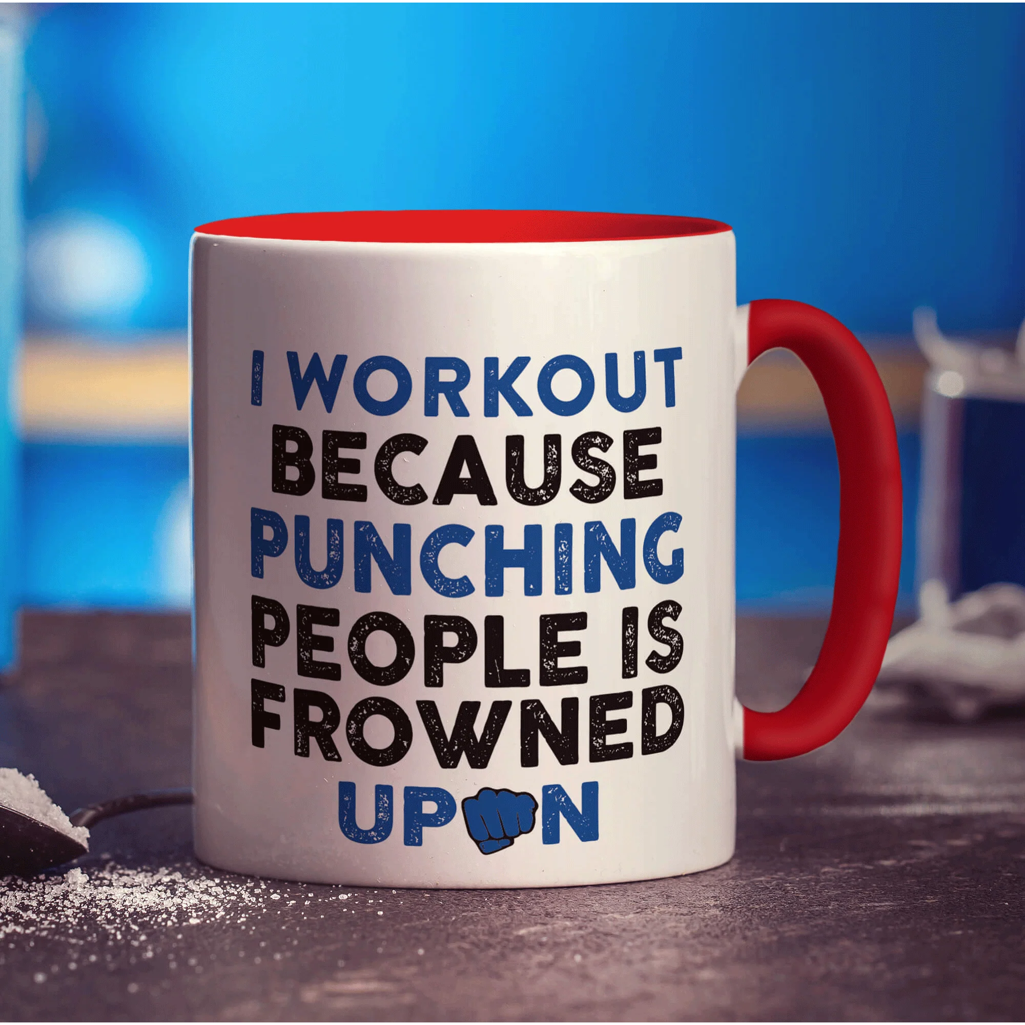 I Workout Because Punching People is Frowned Upon Mug - Image 11