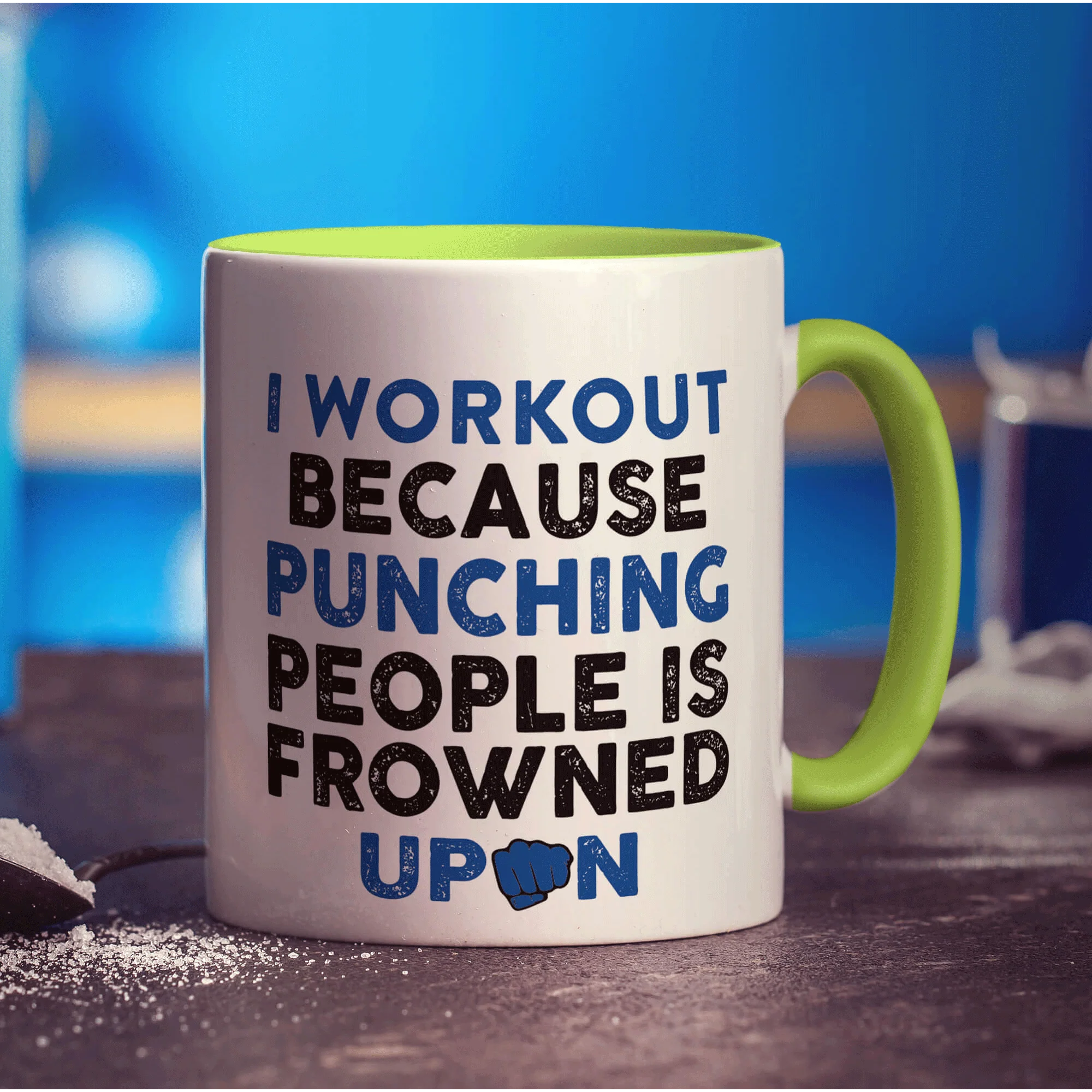 I Workout Because Punching People is Frowned Upon Mug - Image 7