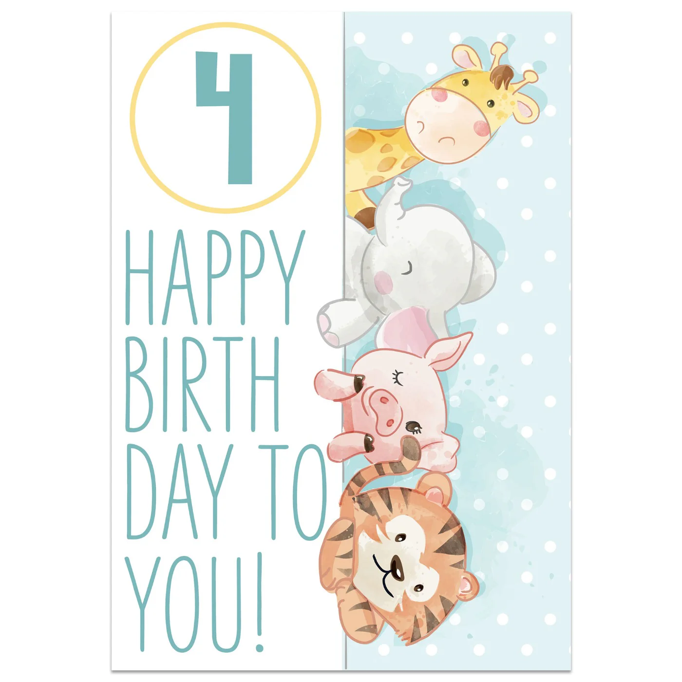 Jungle Animals 4th Birthday Card