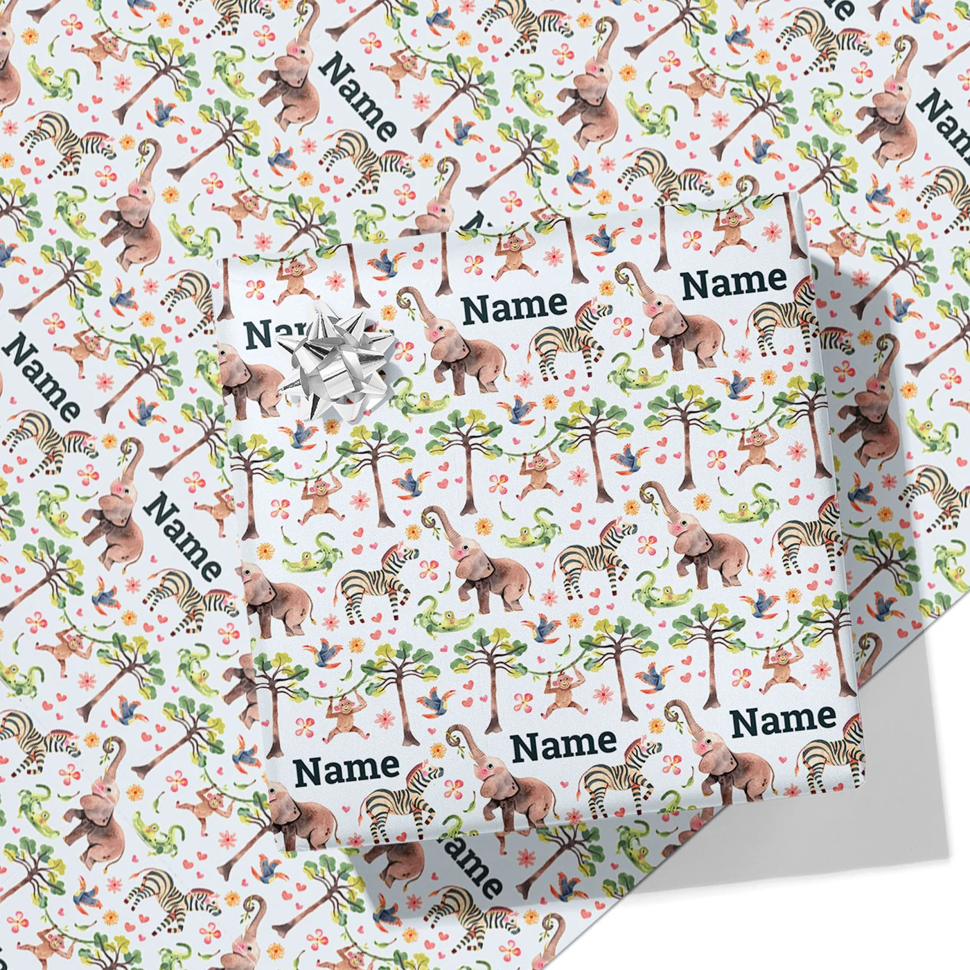 Jungle Animals Name Wrapping Paper