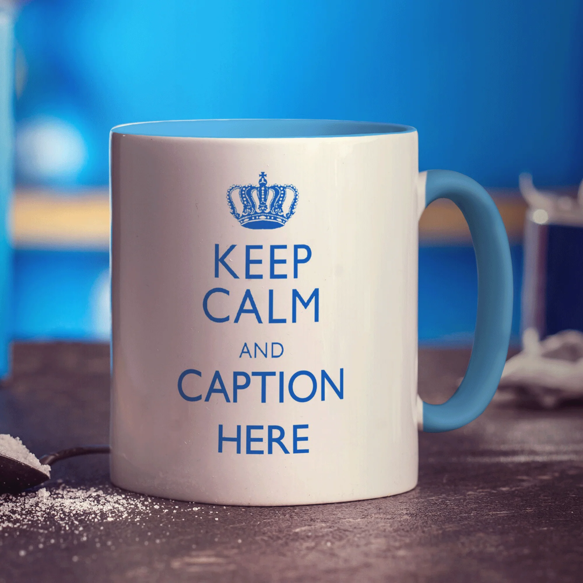 Keep Calm and "Any Caption" Mug - Blue - Image 8