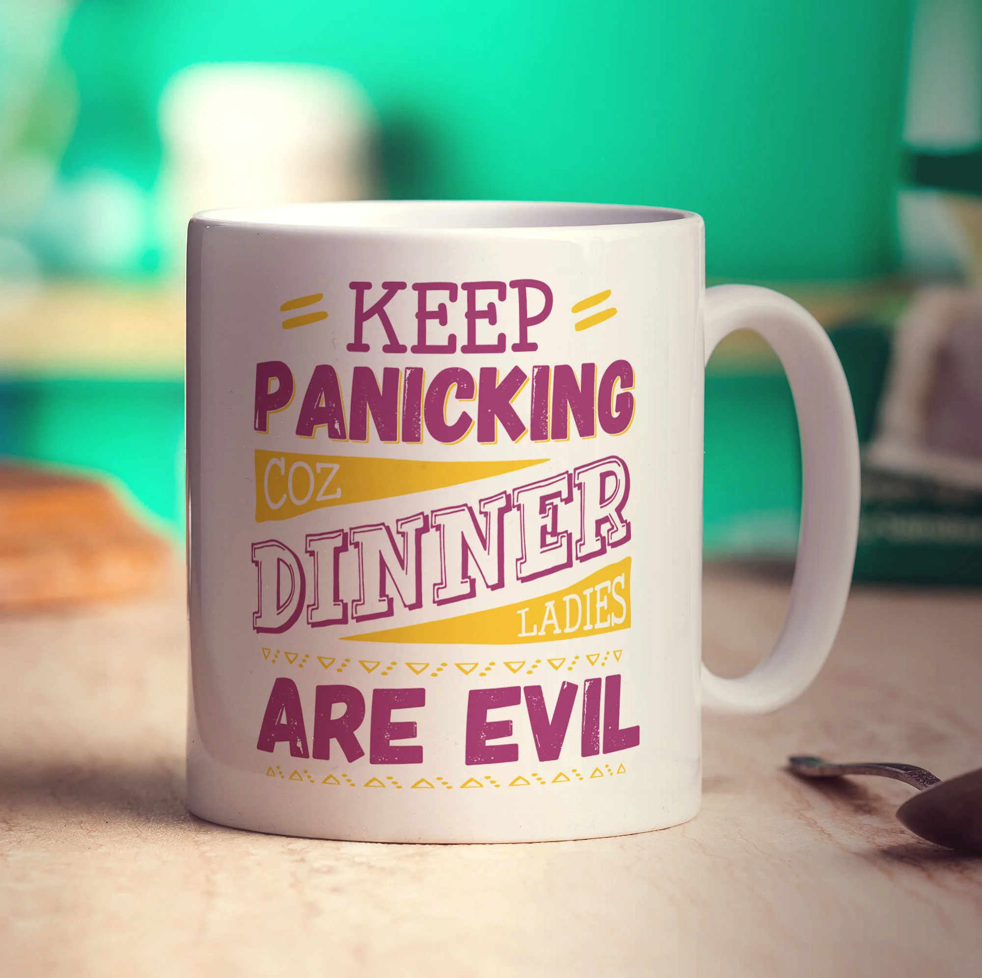 Keep Panicking Coz Dinner Ladies Are Evil Mug - Image 3