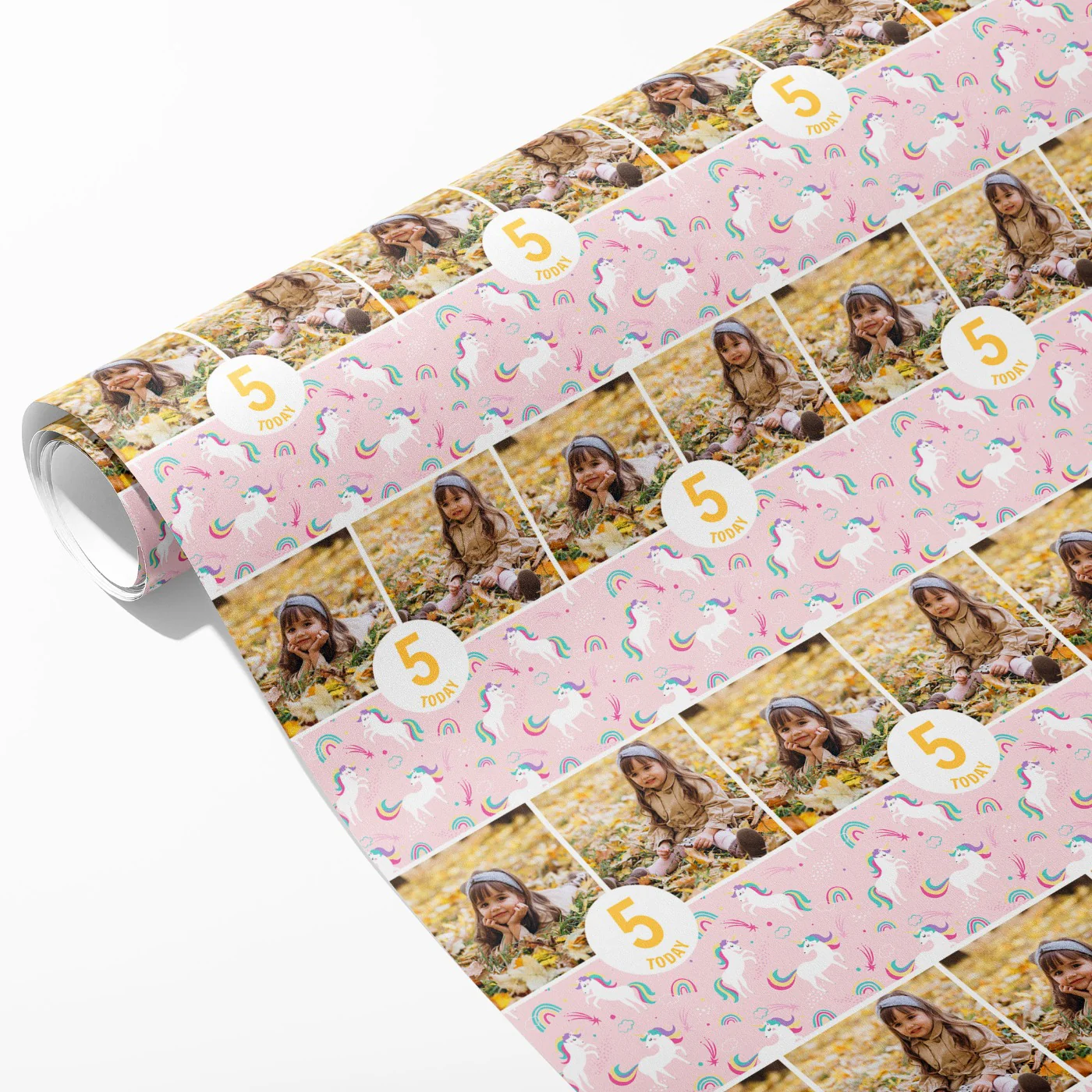 Magical Unicorn Birthday Photo Wrapping Paper - Add Any Age - Image 2