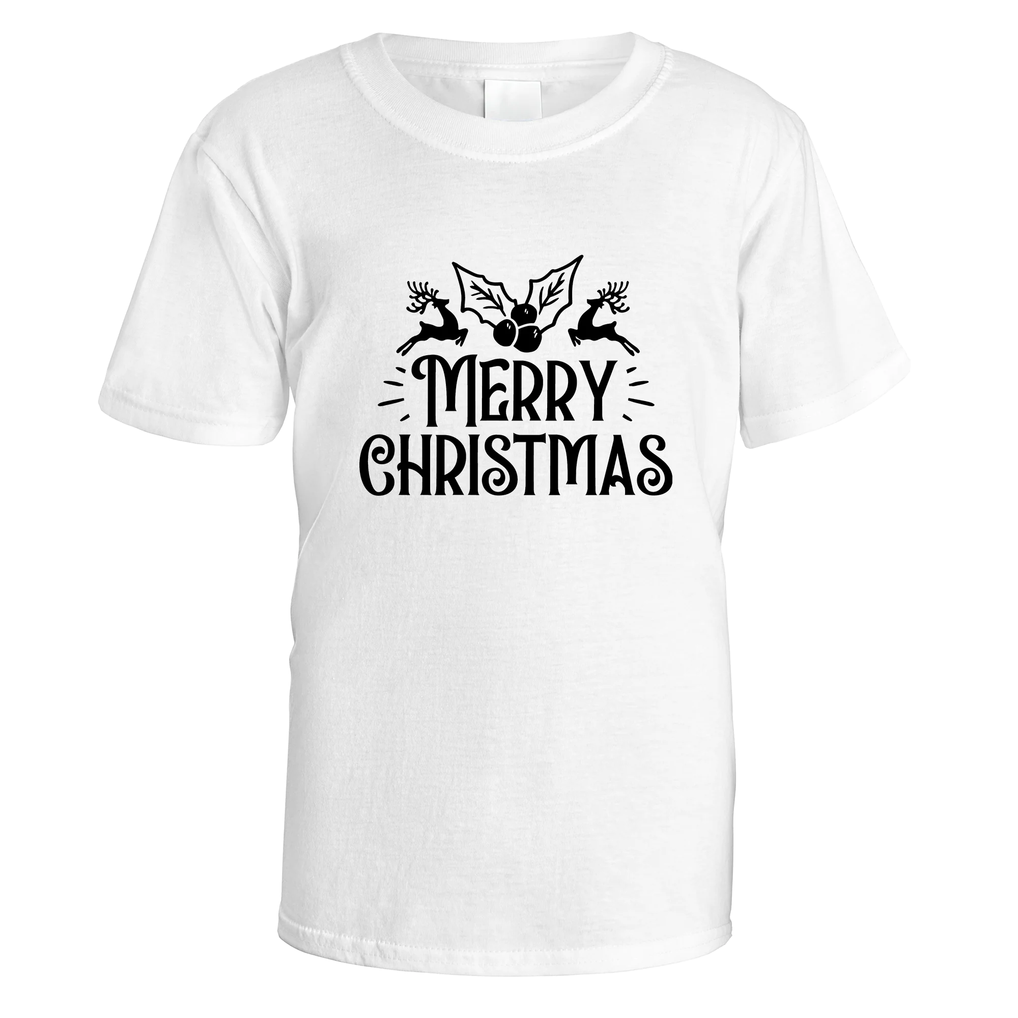 Merry Christmas Holly and Reindeer T-Shirt - Image 2