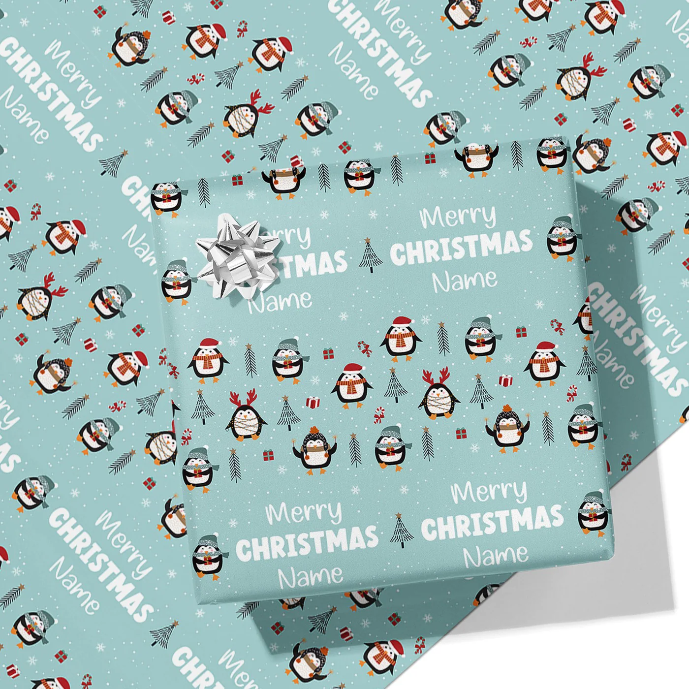 Merry Christmas Penguin Name Wrapping Paper