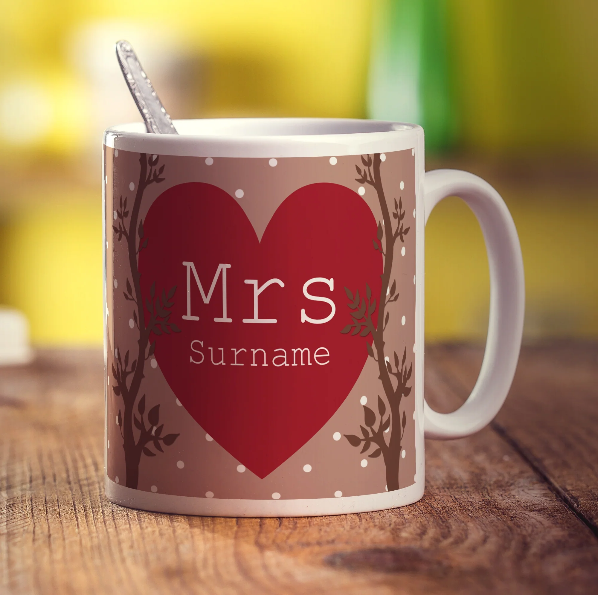 Mrs Alpine Heart Name Mug