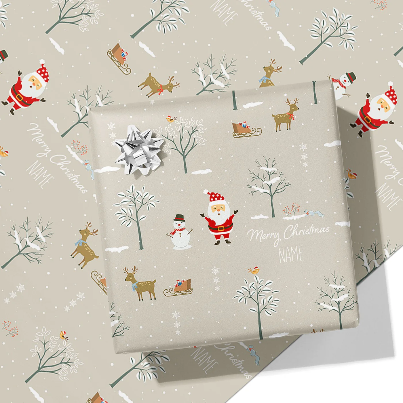 Neutral Christmas Name Wrapping Paper