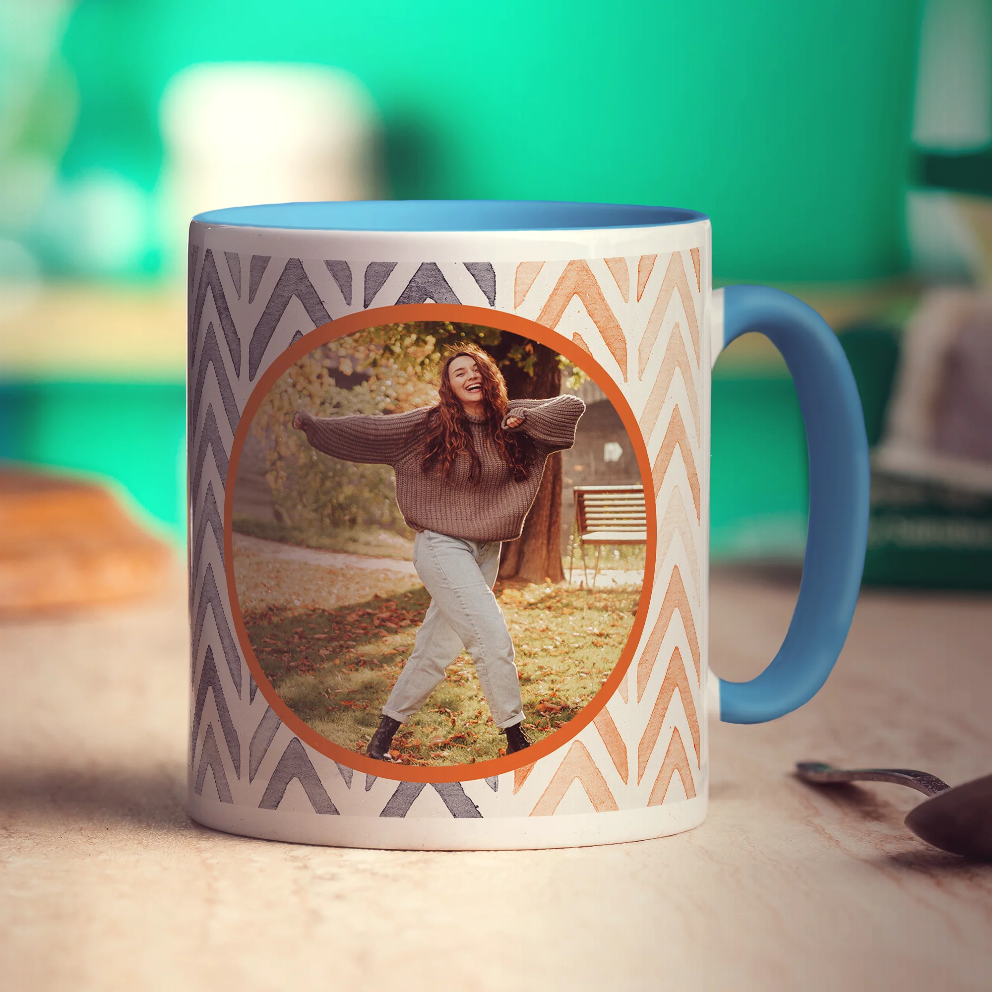 Orange Watercolour Chevron Photo Mug - Image 5