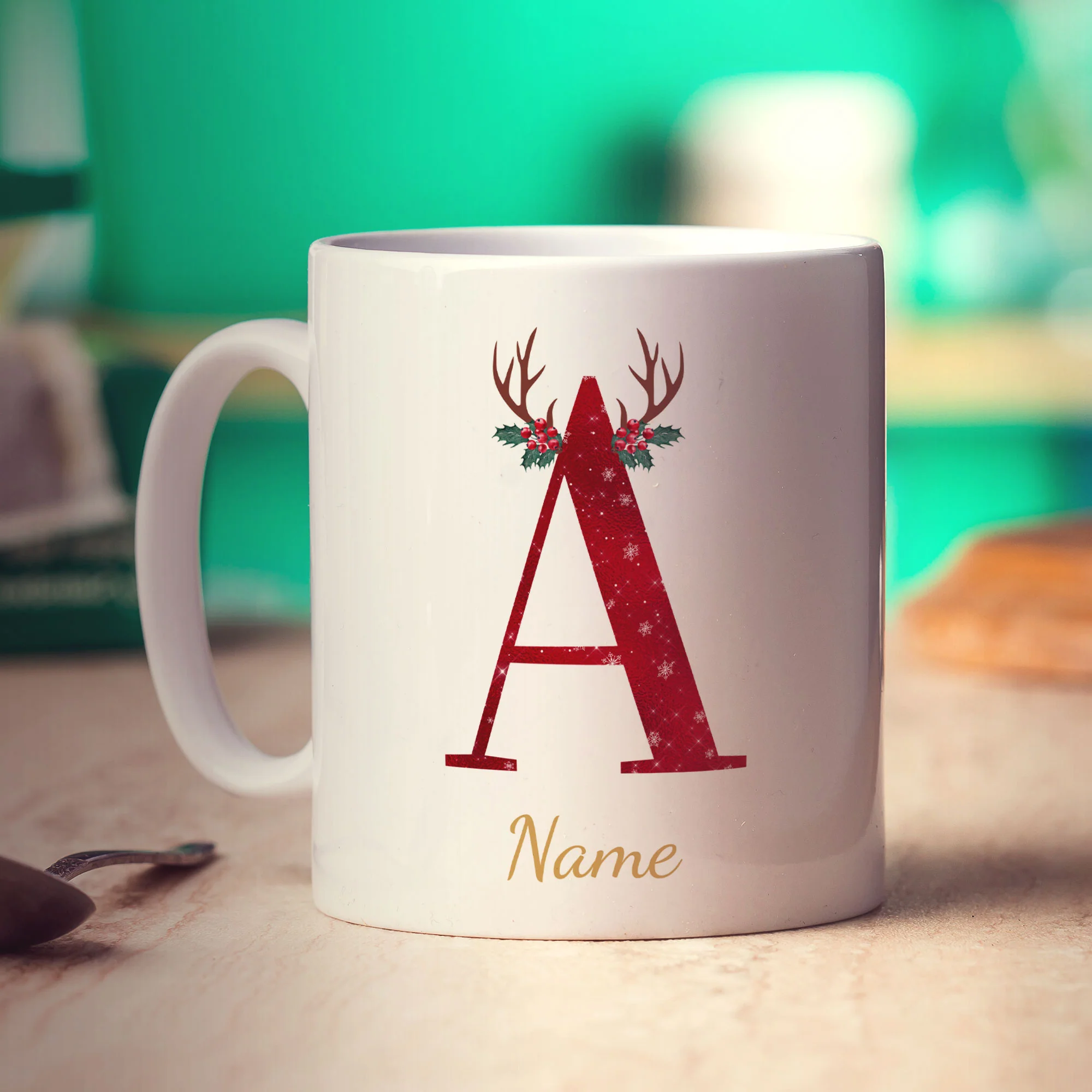 Personalised Festive Initial Mug with Name - Image 4