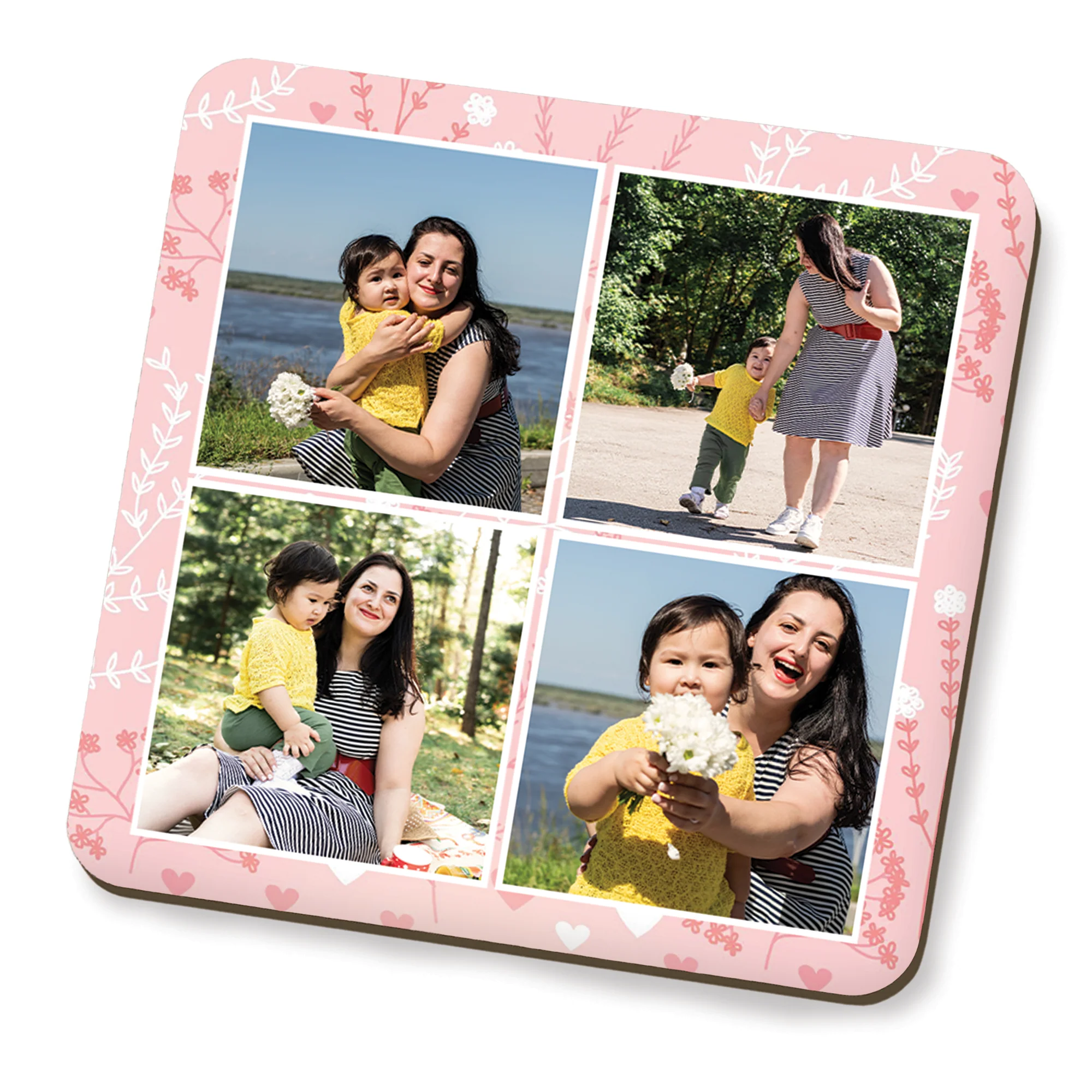 Pink 4 Photo Mother's Day Coaster