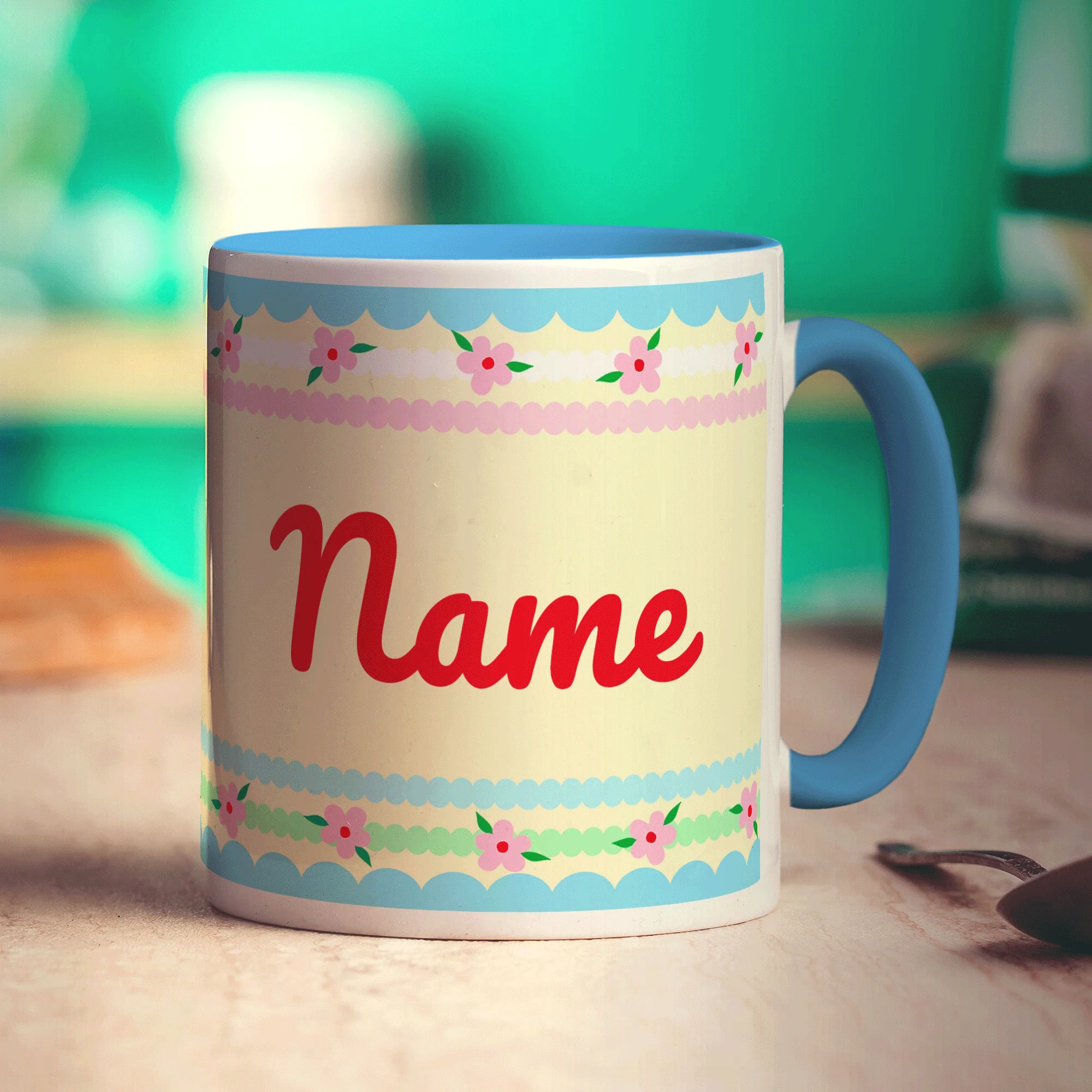 Pretty Stripes and Flowers Name Mug - Image 10