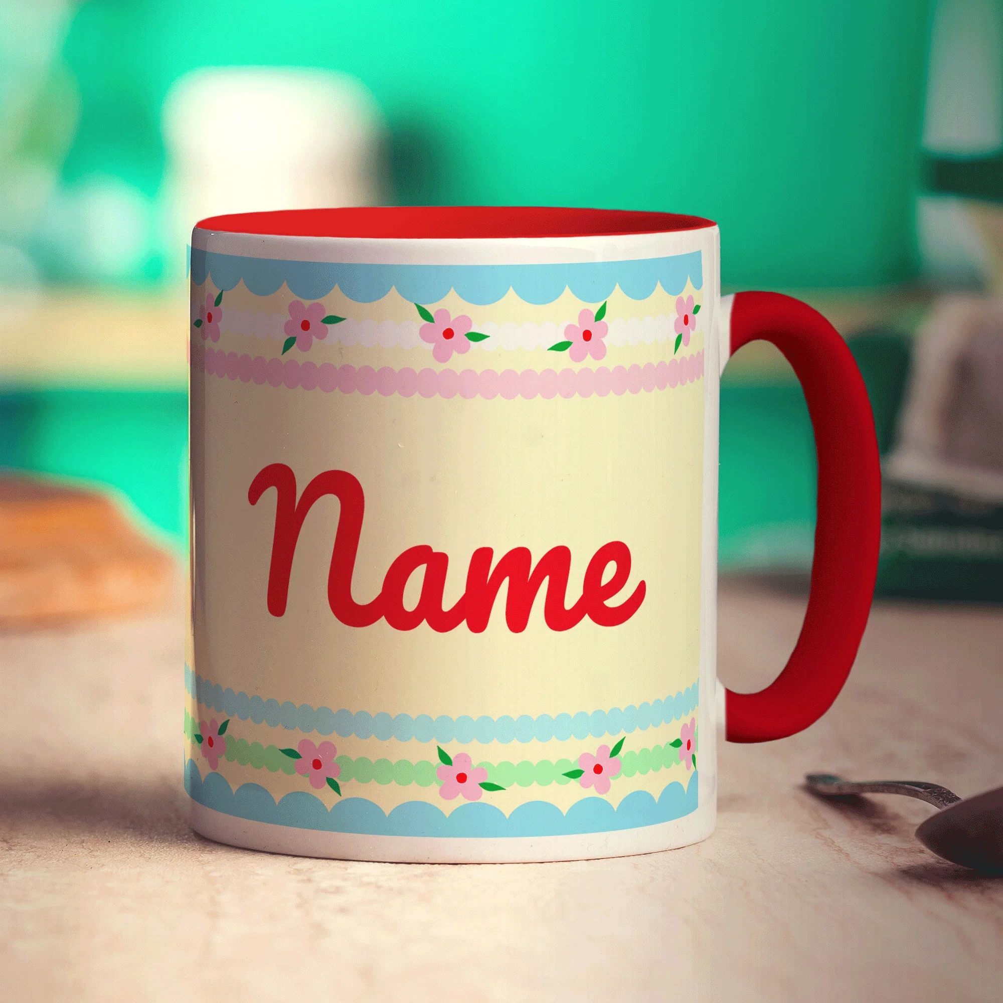 Pretty Stripes and Flowers Name Mug - Image 13