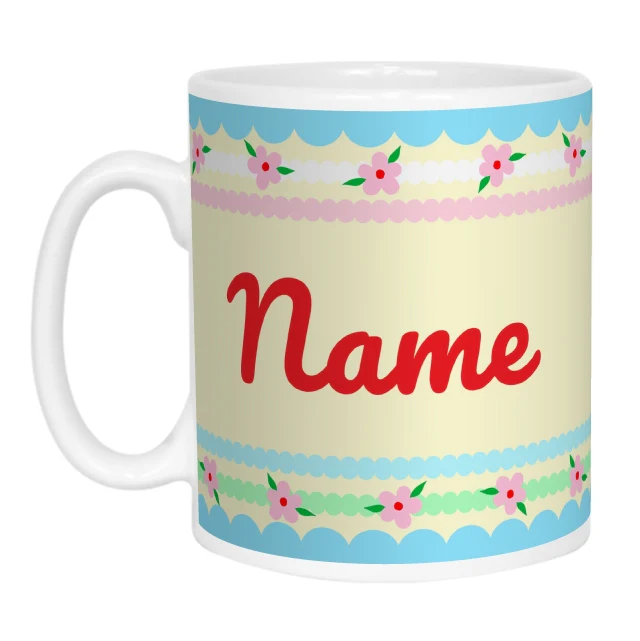 Pretty Stripes and Flowers Name Mug - Image 2