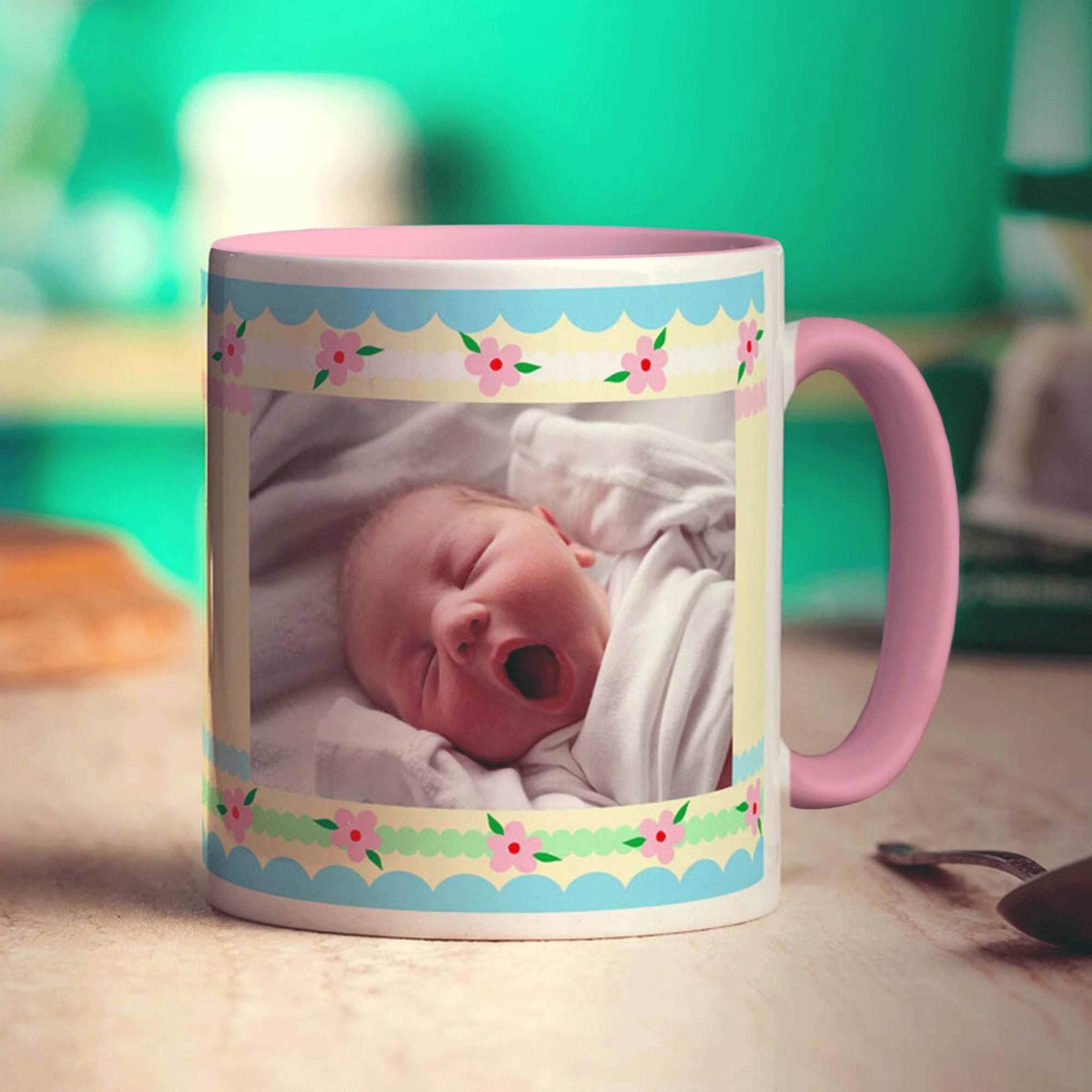 Pretty Stripes and Flowers Photo Mug - Image 9