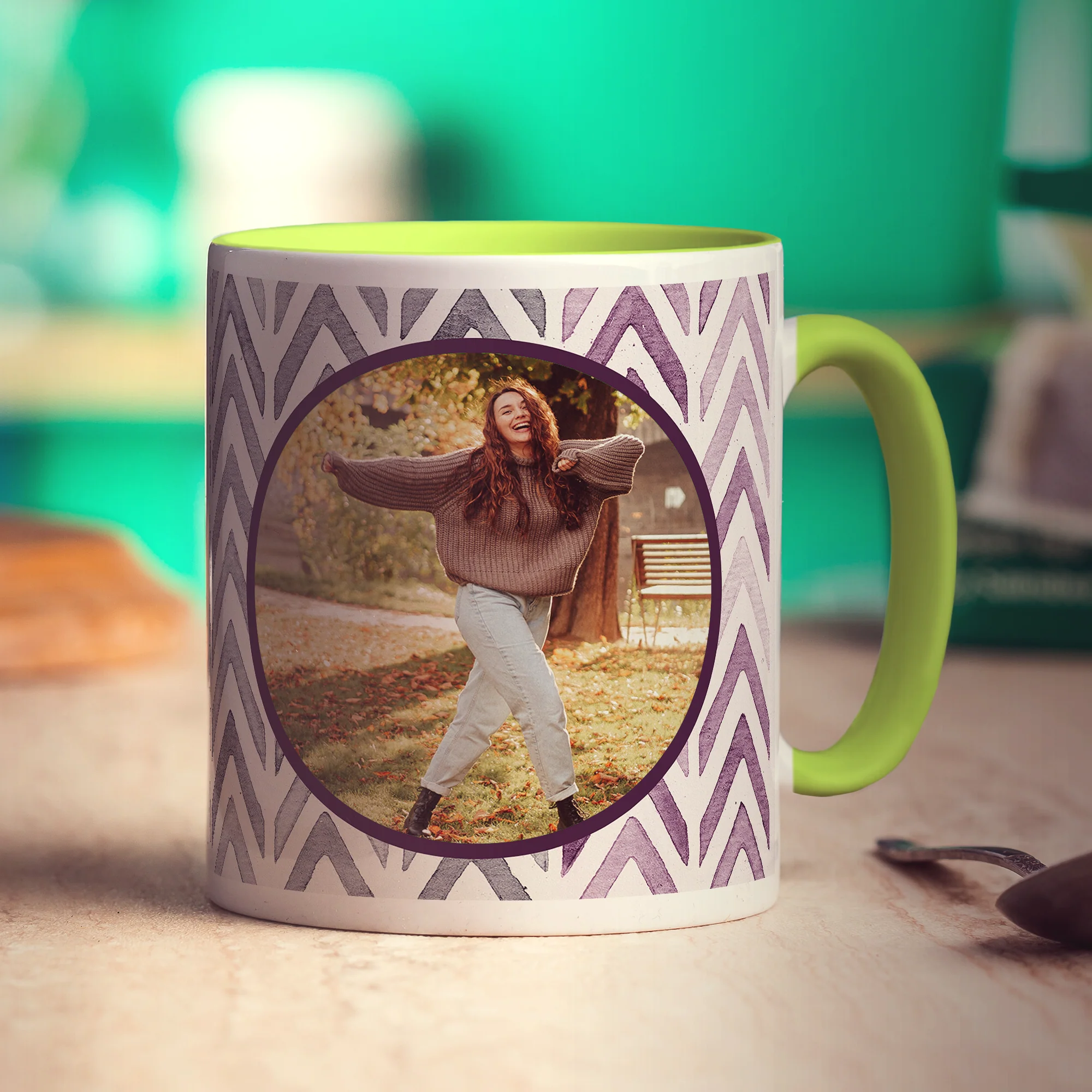 Purple Watercolour Chevron Photo Mug - Image 6