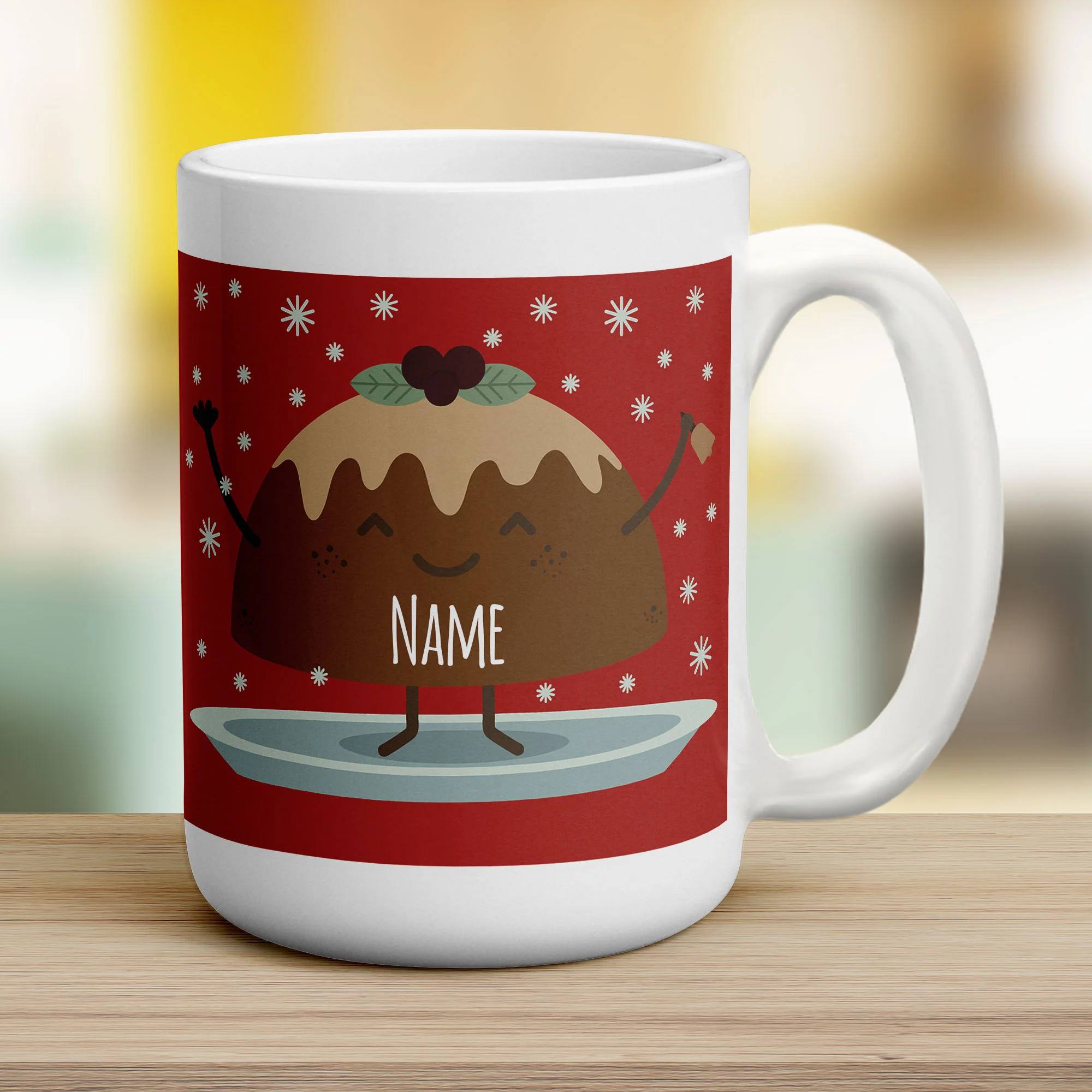 Red Christmas Pudding Name Mug - Image 10