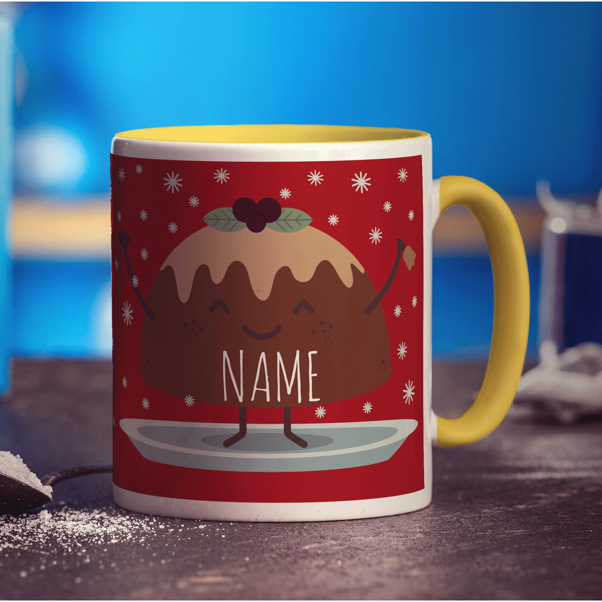 Red Christmas Pudding Name Mug - Image 3