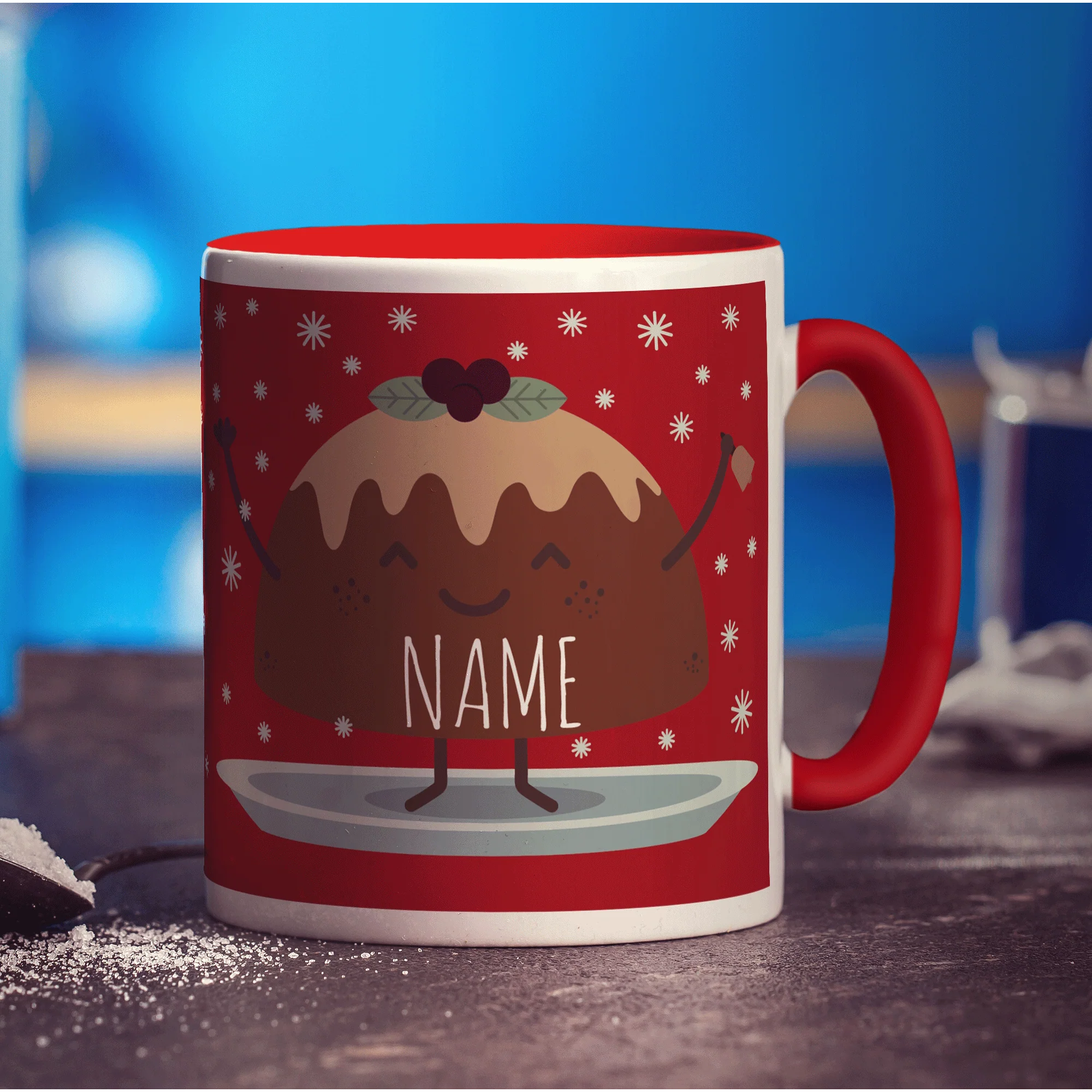 Red Christmas Pudding Name Mug - Image 9