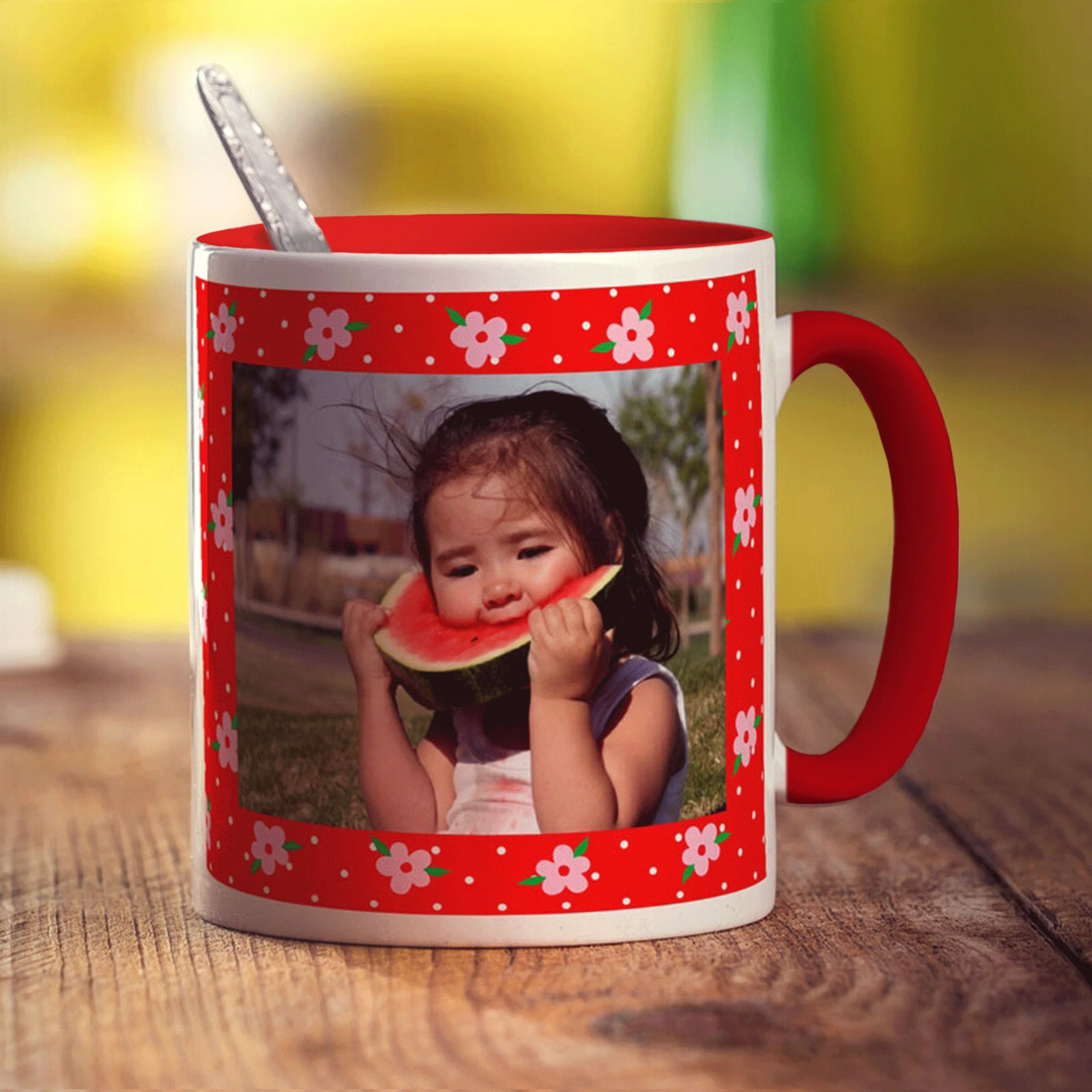 Red Floral Photo Mug - Image 8