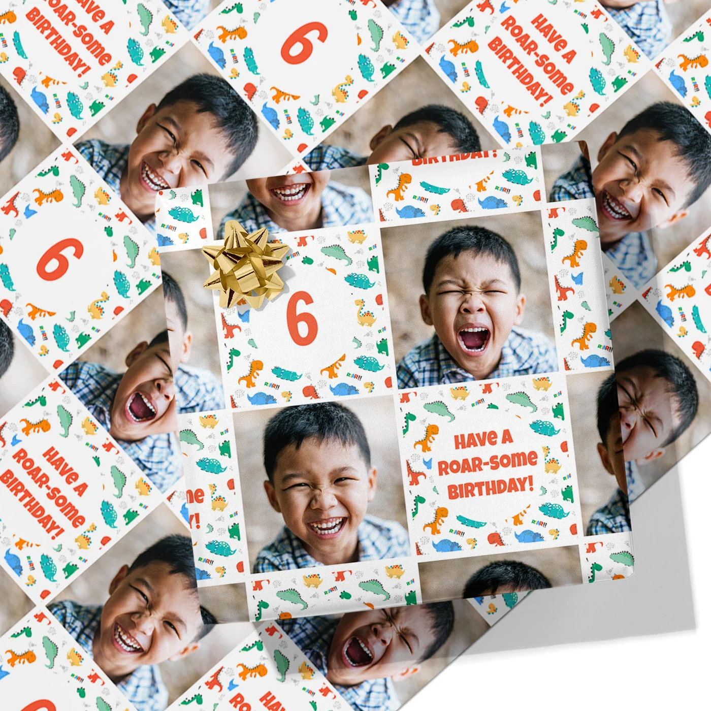 Roarsome Birthday Photo Wrapping Paper - Add Any Age