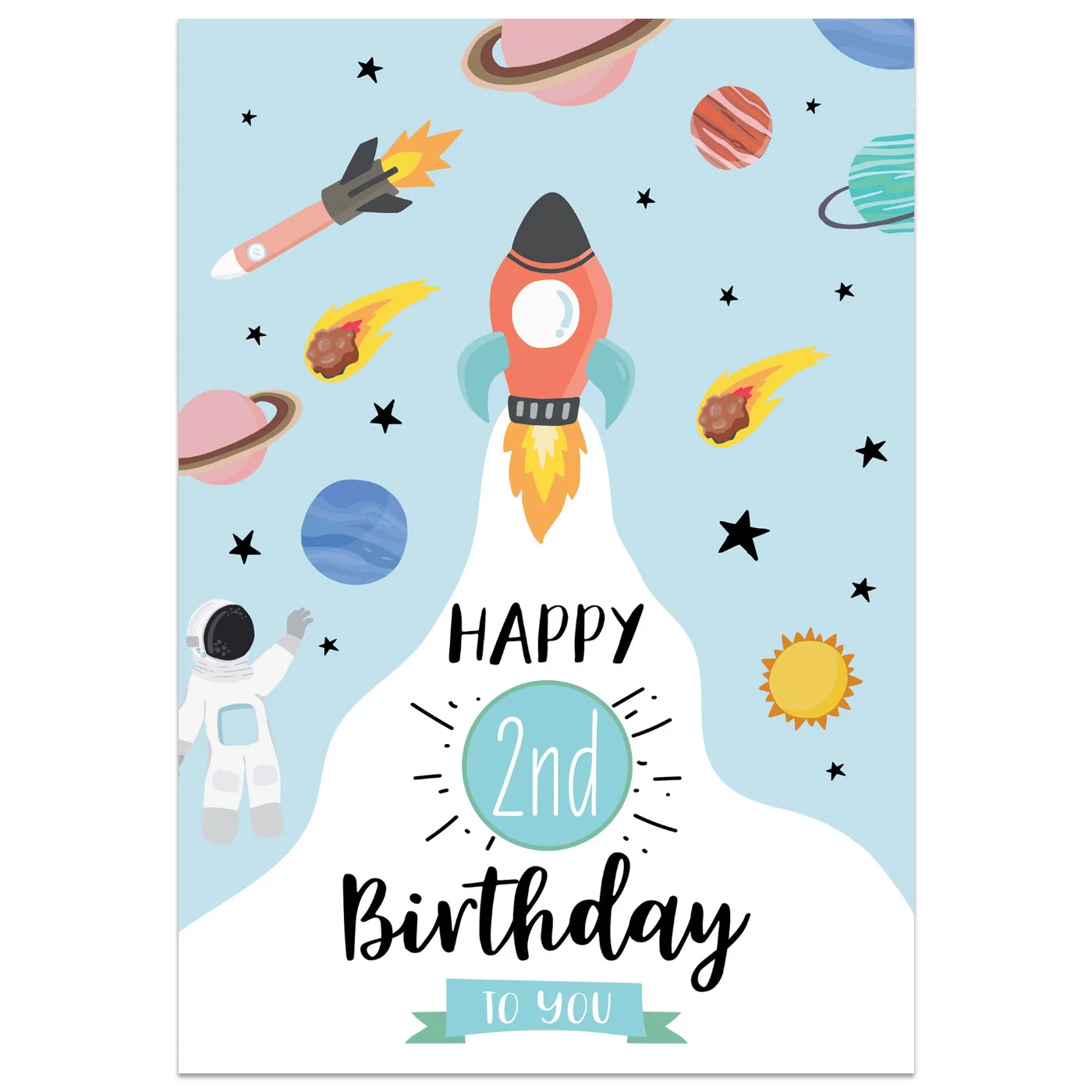 Rocket in Space 2nd Birthday Card