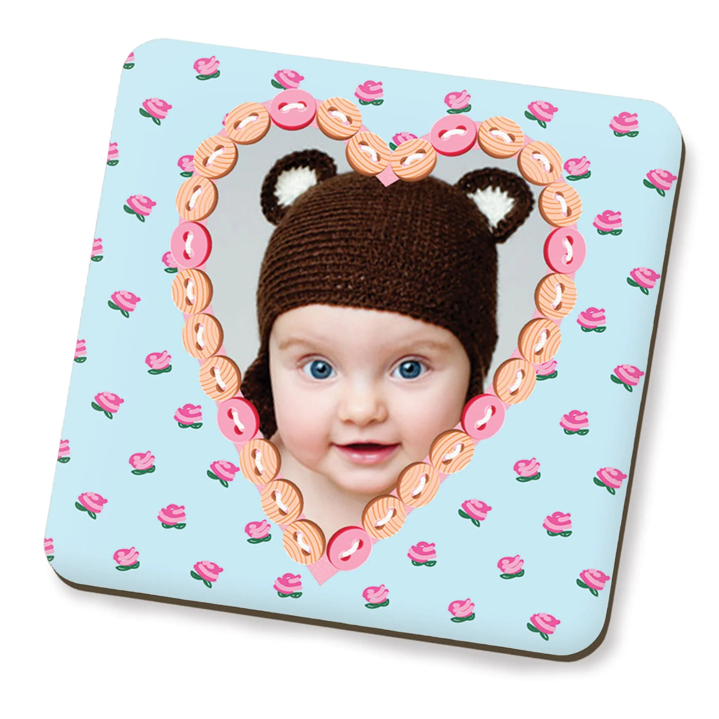 Shabby Chic Button Heart Photo Coaster