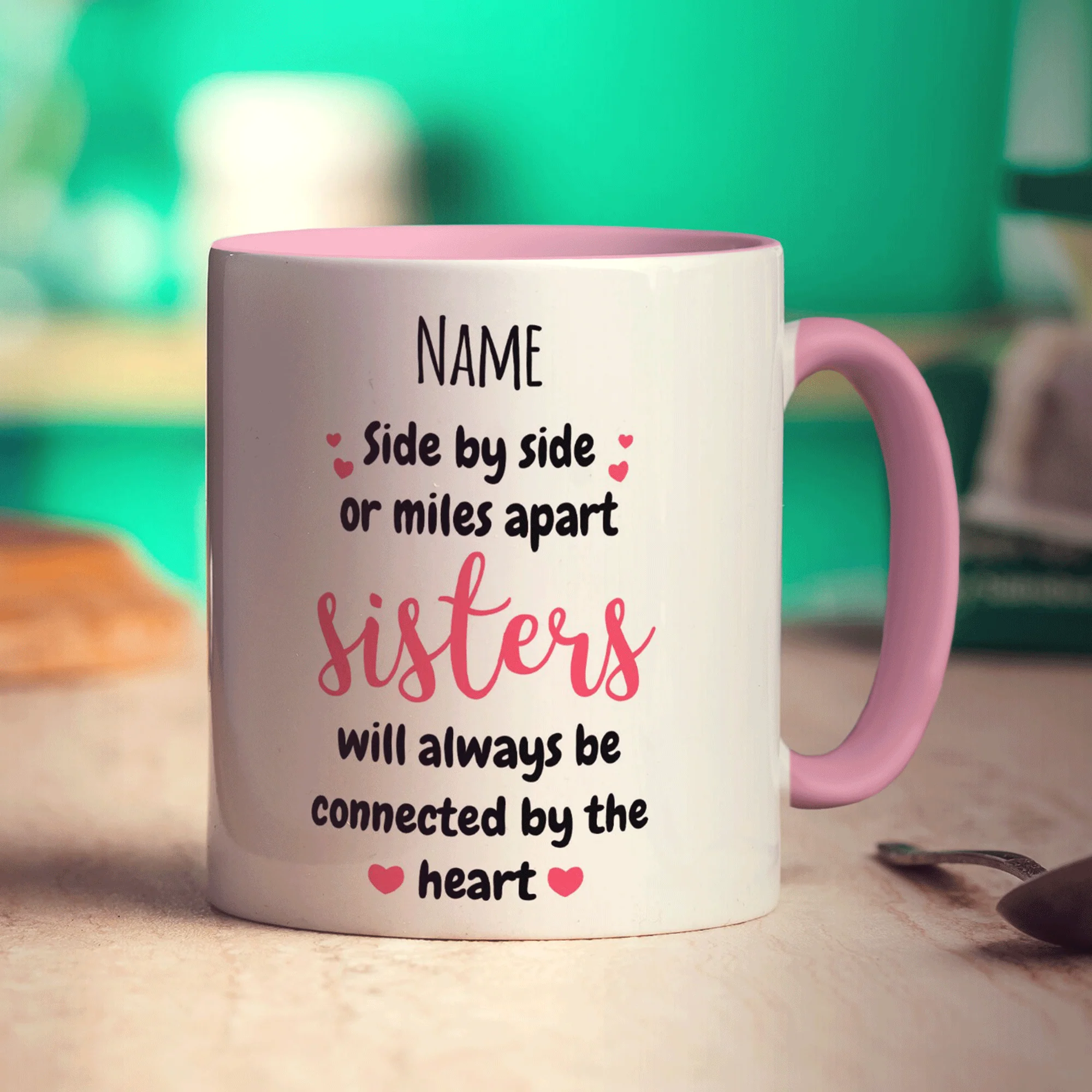 Sisters Will Always be Connected by the Heart Personalised Mug - Image 11