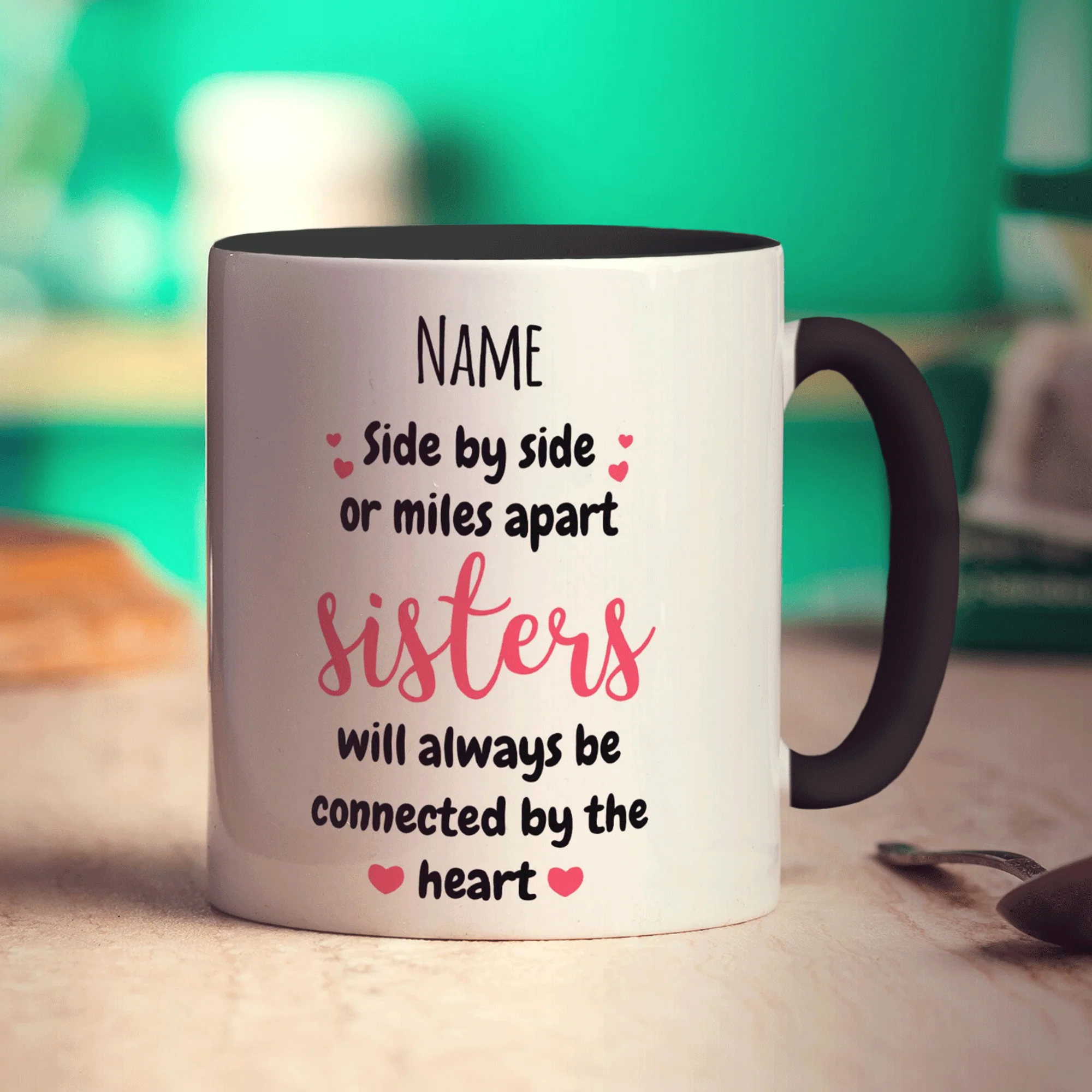 Sisters Will Always be Connected by the Heart Personalised Mug - Image 12