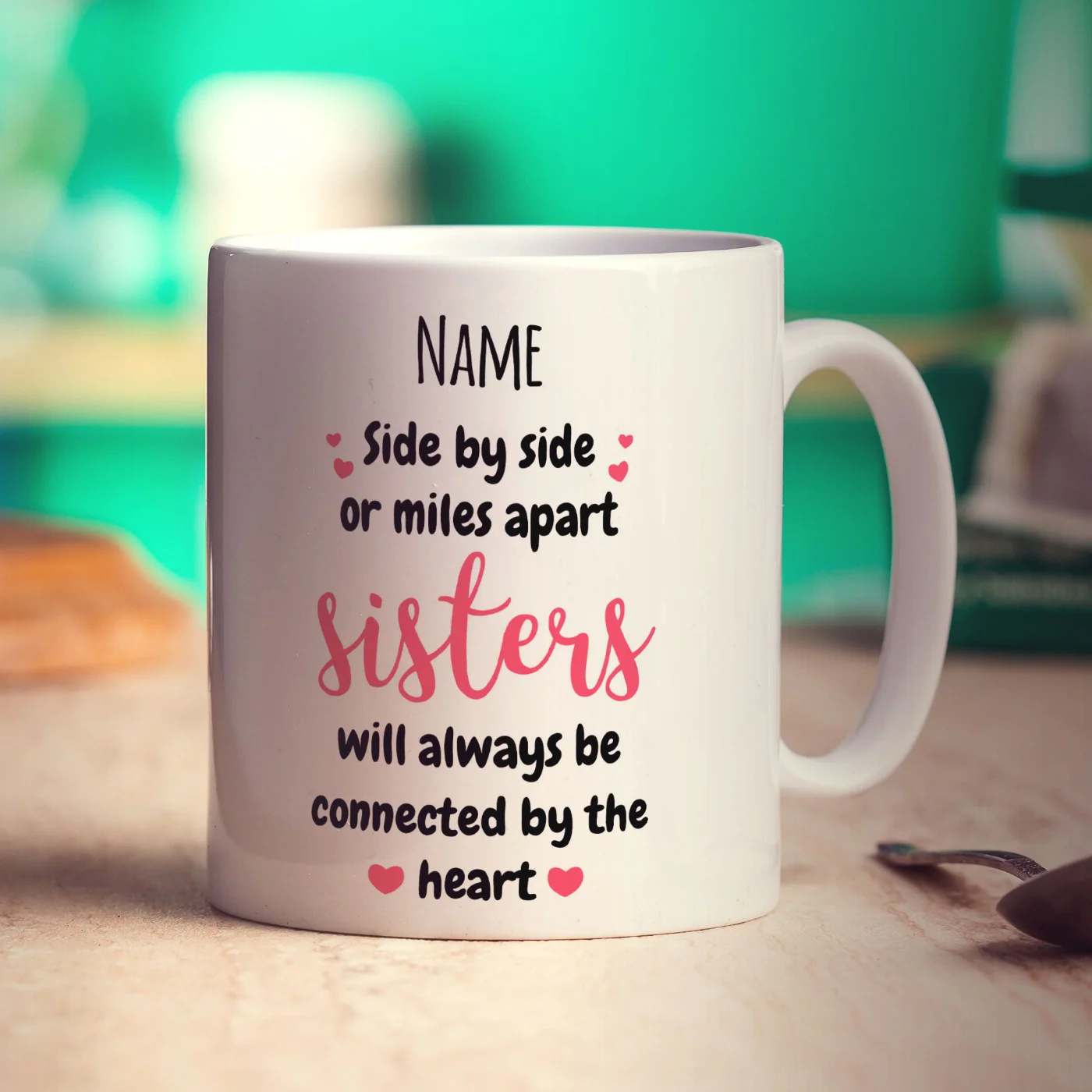 Sisters Will Always be Connected by the Heart Personalised Mug - Image 4