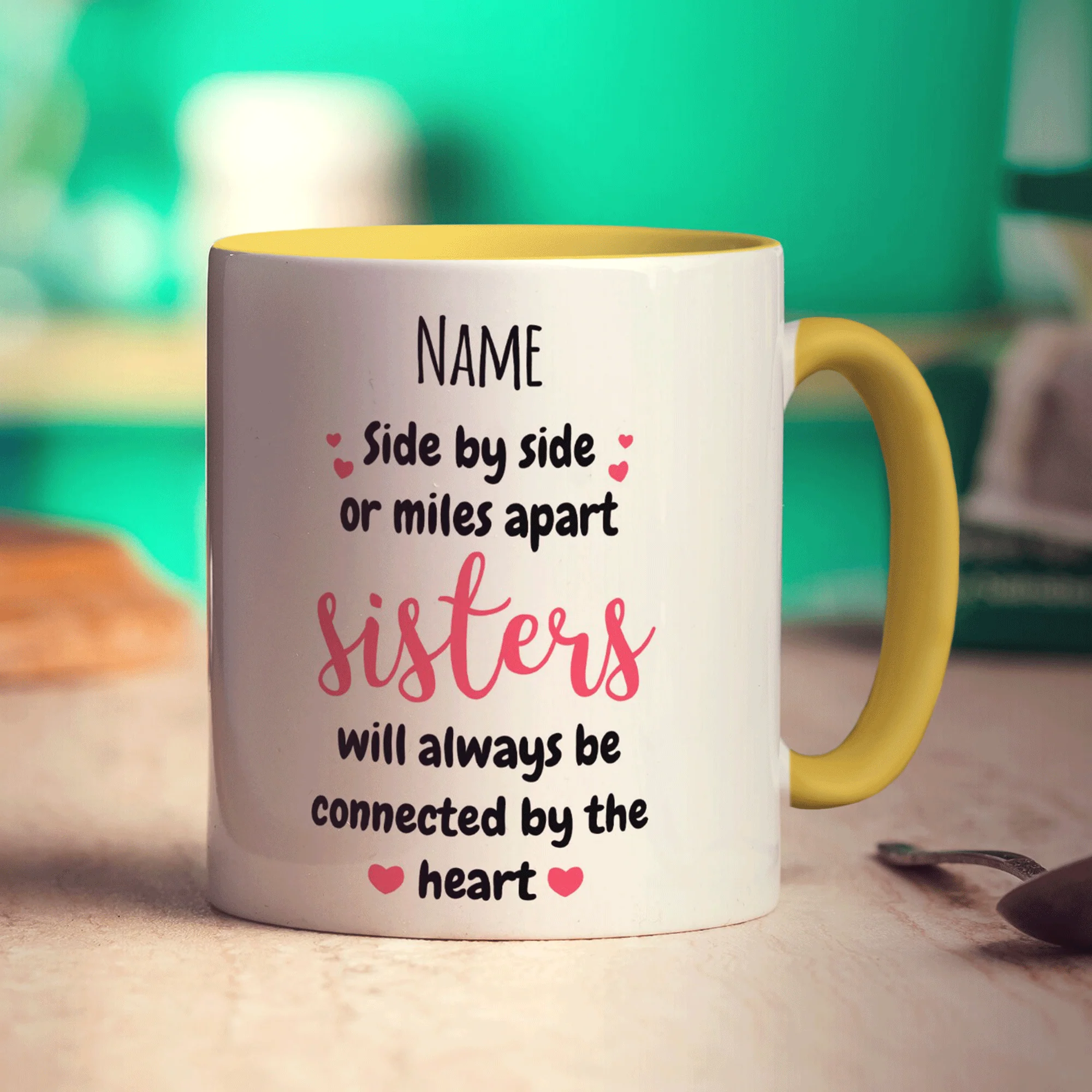 Sisters Will Always be Connected by the Heart Personalised Mug - Image 7