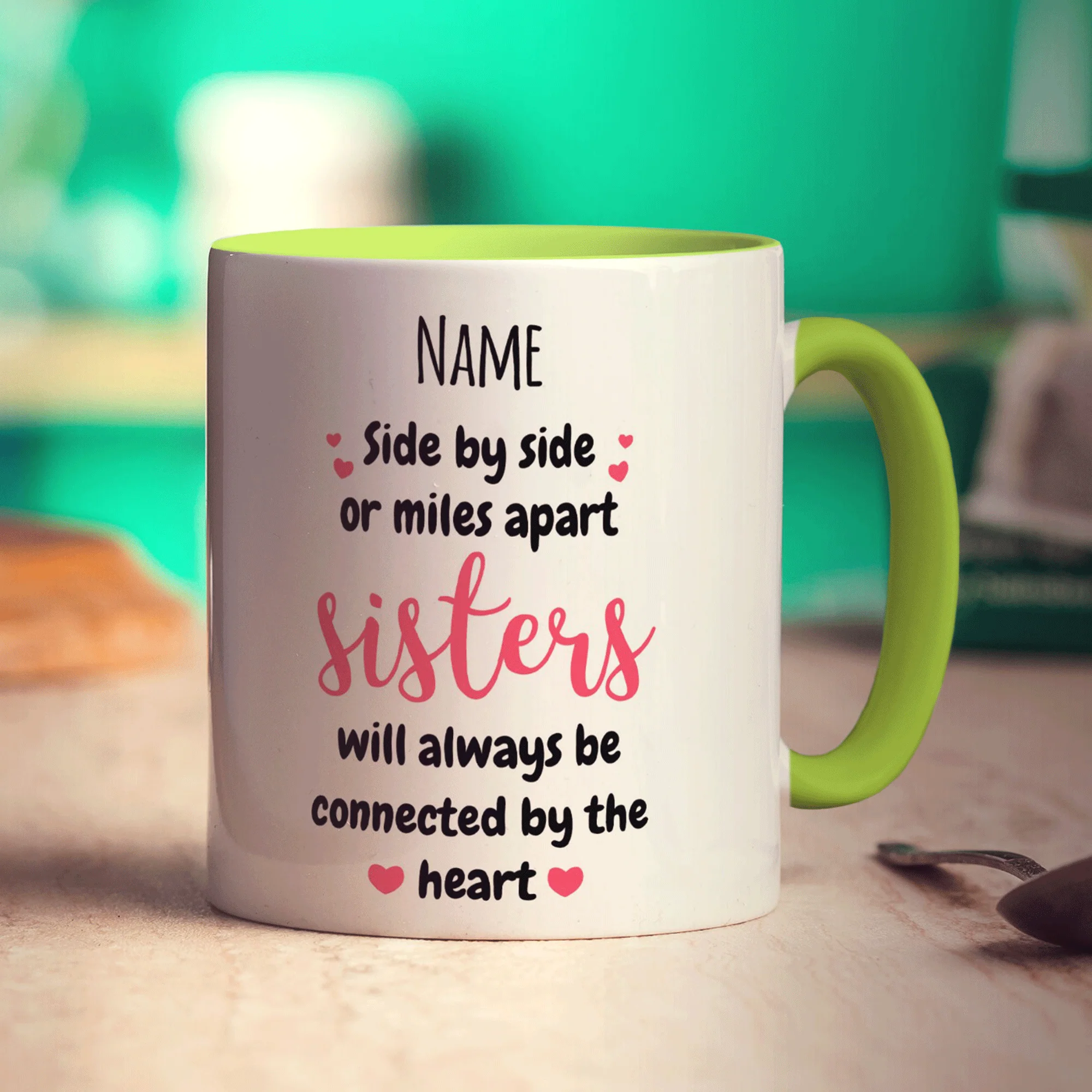Sisters Will Always be Connected by the Heart Personalised Mug - Image 9