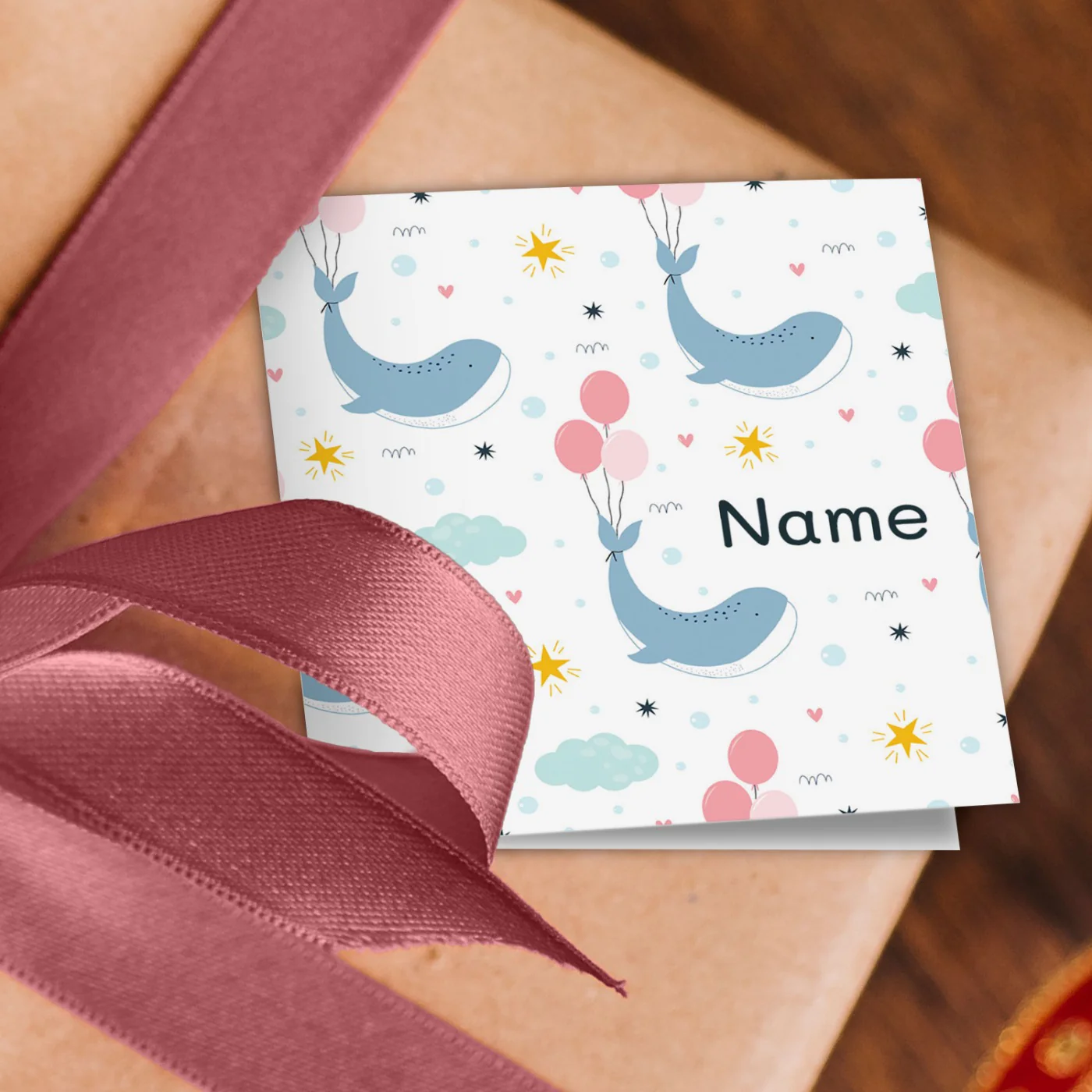Whale Balloons Name Wrapping Paper - Image 2