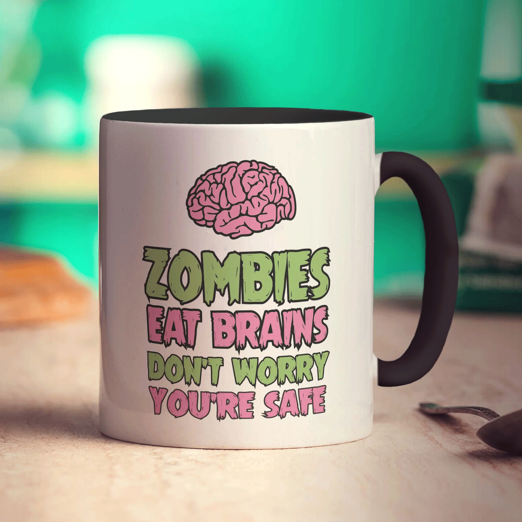 Zombies Eat Brains, Don't Worry You're Safe Mug - Image 10